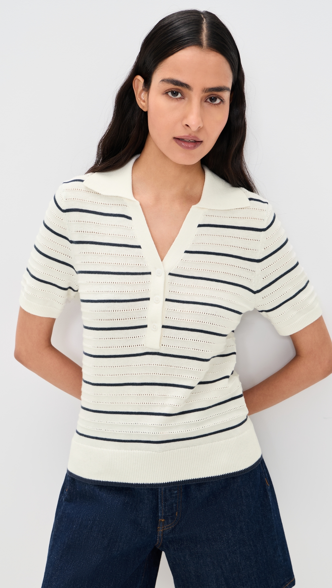 Wren Knit Polo White/Blue Nights