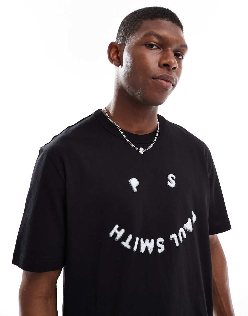 Regular fit happy print logo t-shirt in black