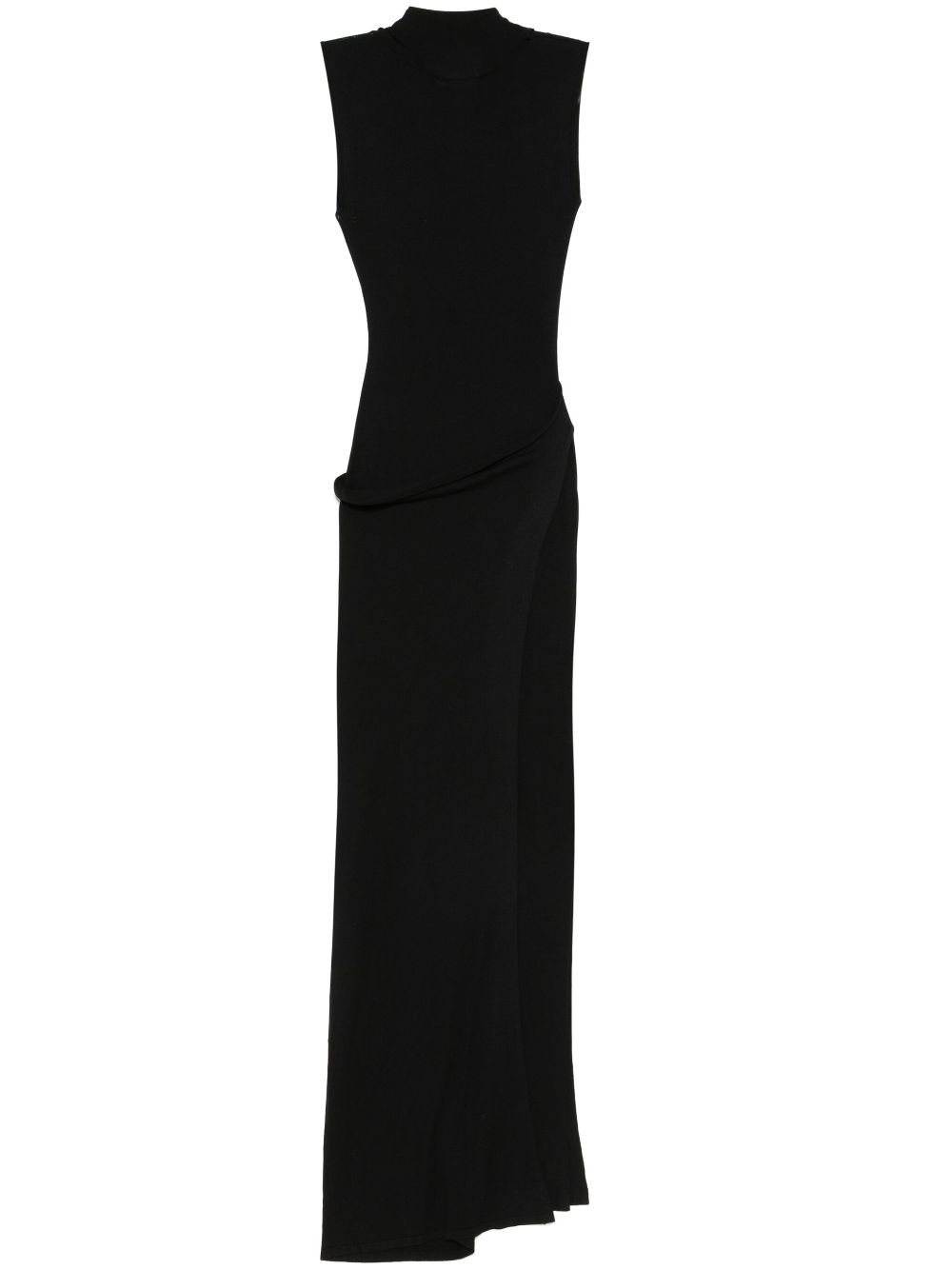 Attached-scarf midi dress - Black