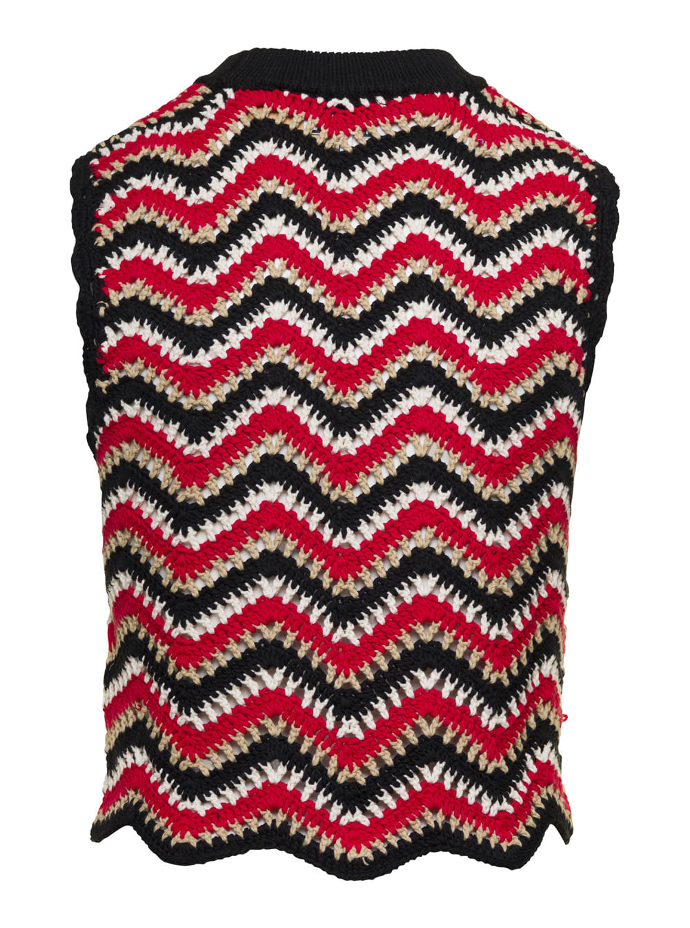 Red Crochet Vest In Organic Cotton Woman