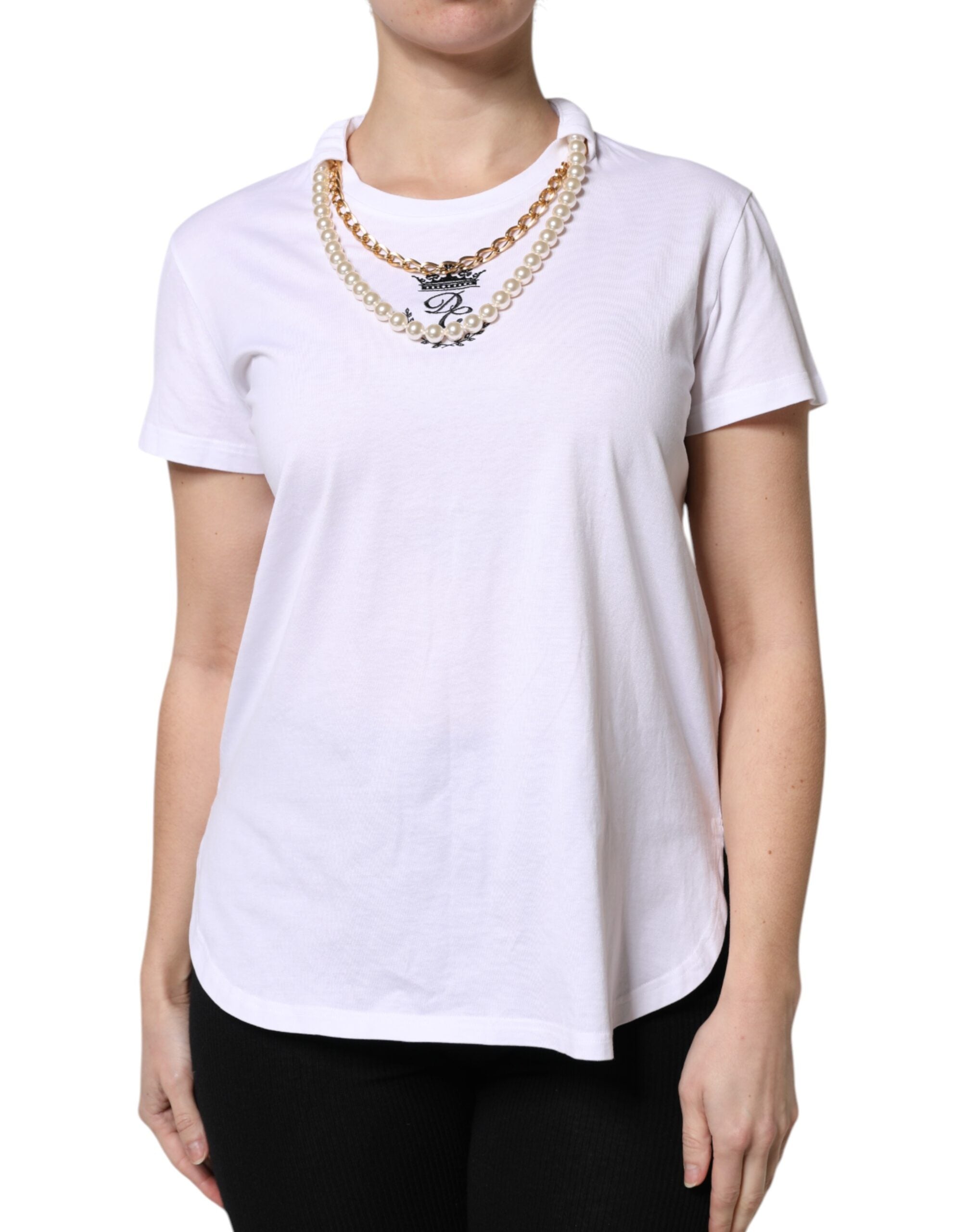 Chain Pearl Cotton T-Shirt — White