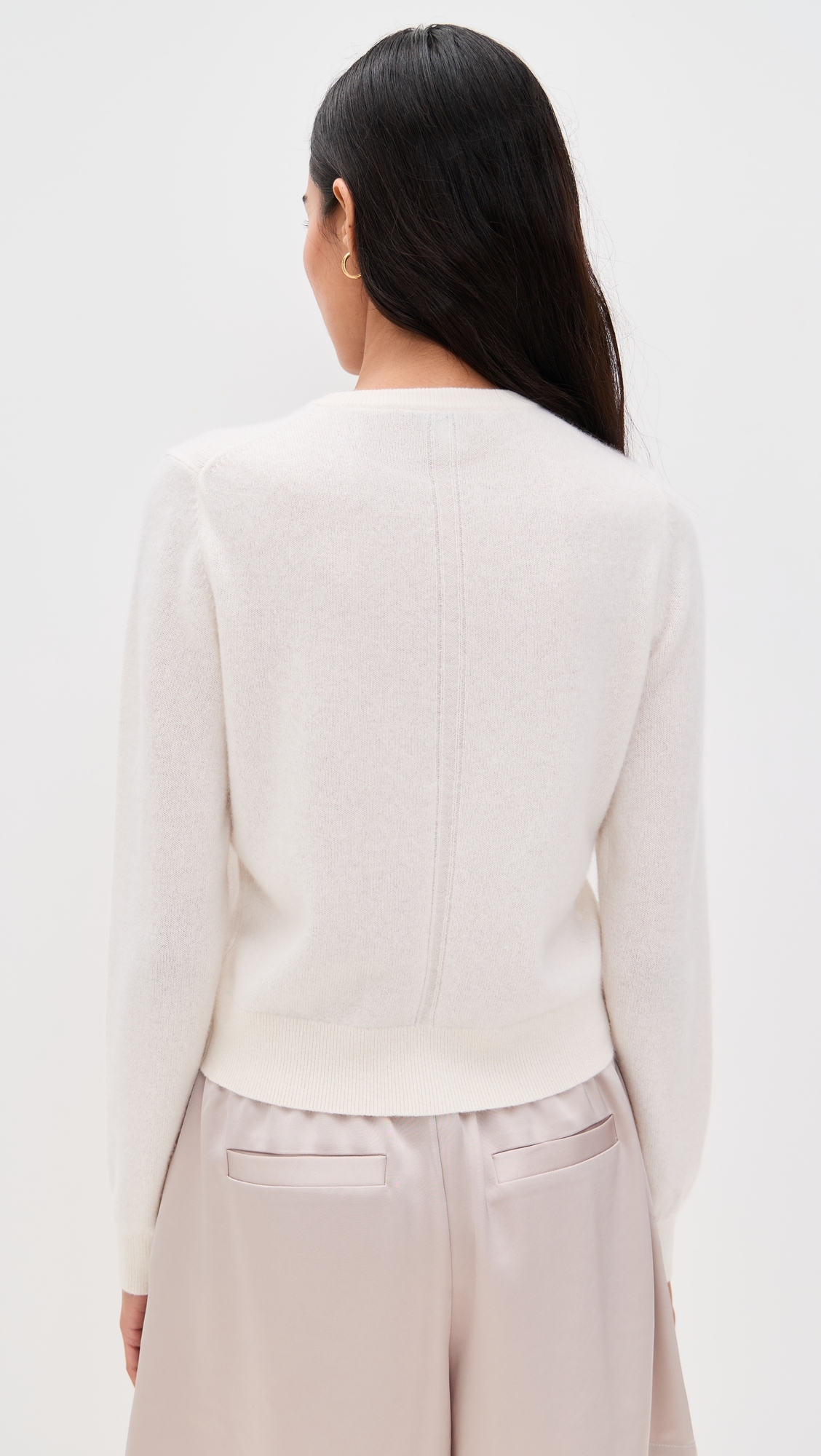 Cashmere Crew Neck Cardigan Soft White