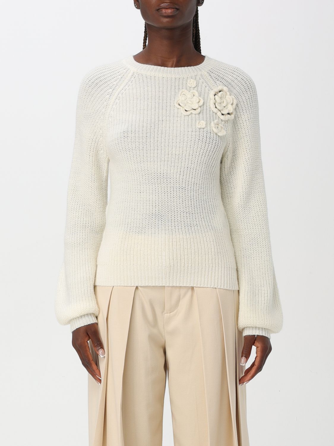 Floral-appliqué sweater - White