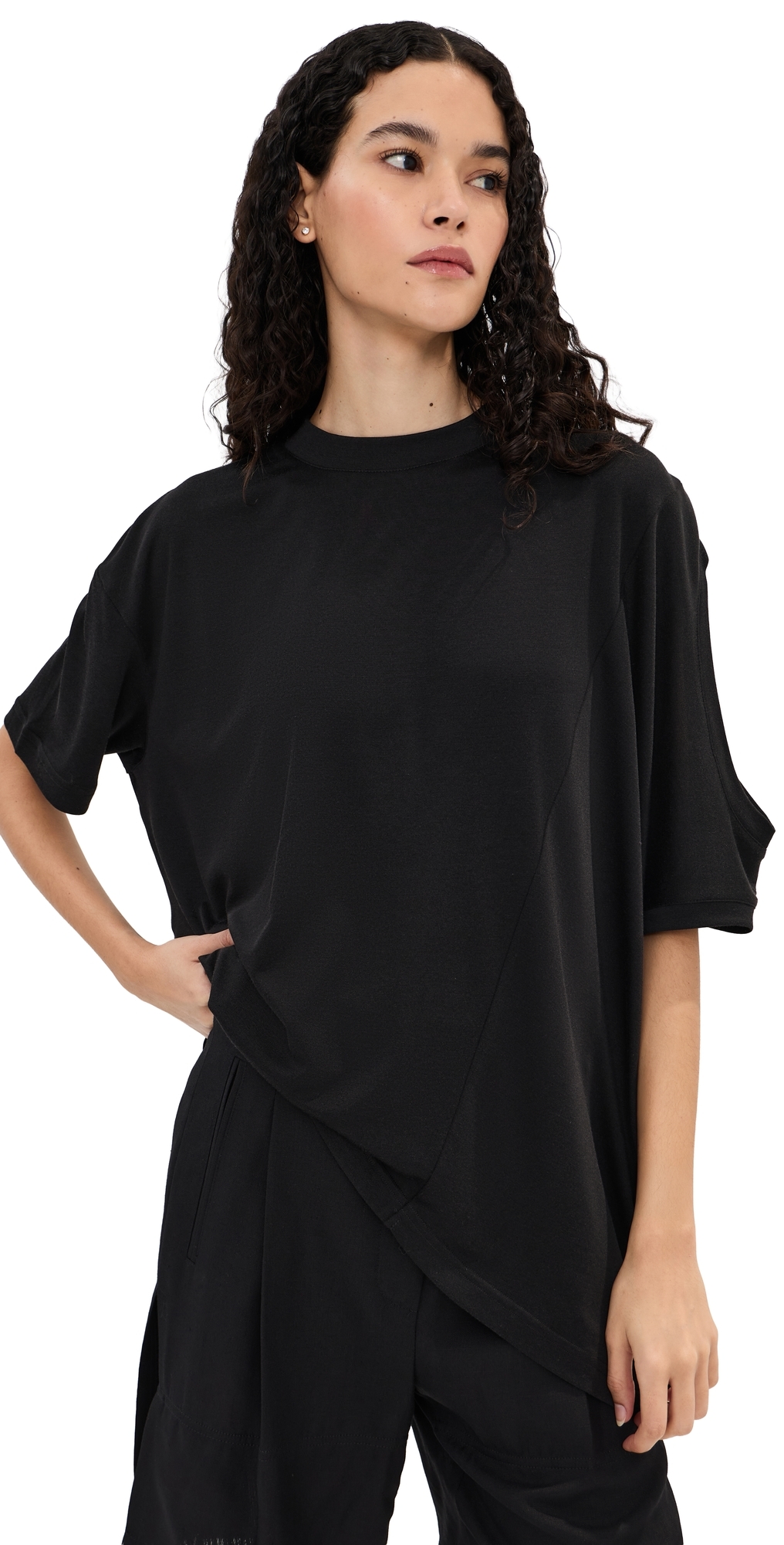 Combined Silk T-Shirt Black