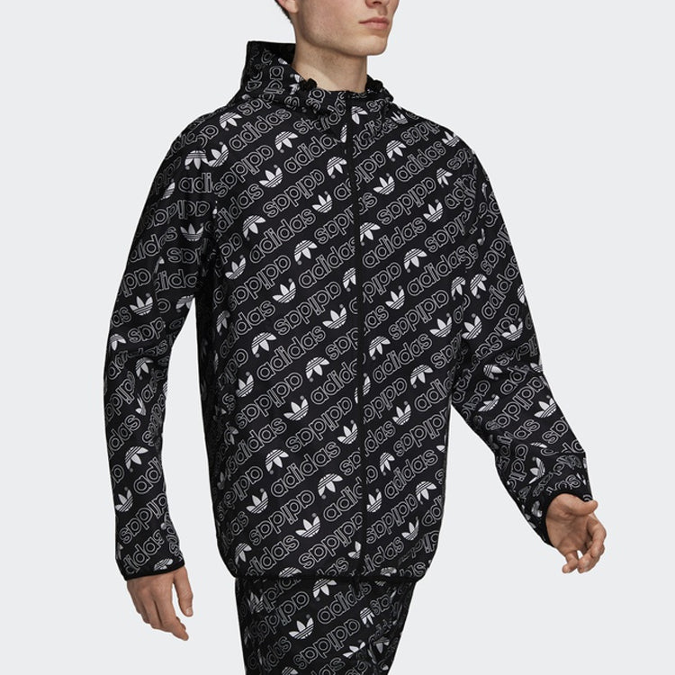 Originals Full Print Athleisure Casual Sports hooded Woven Windproof Outdoor Jacket Black