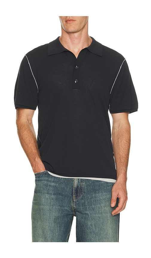 Won Hundred Jonas Two Layer Knit Polo in Black - Black. S also in M, L, XL/1X