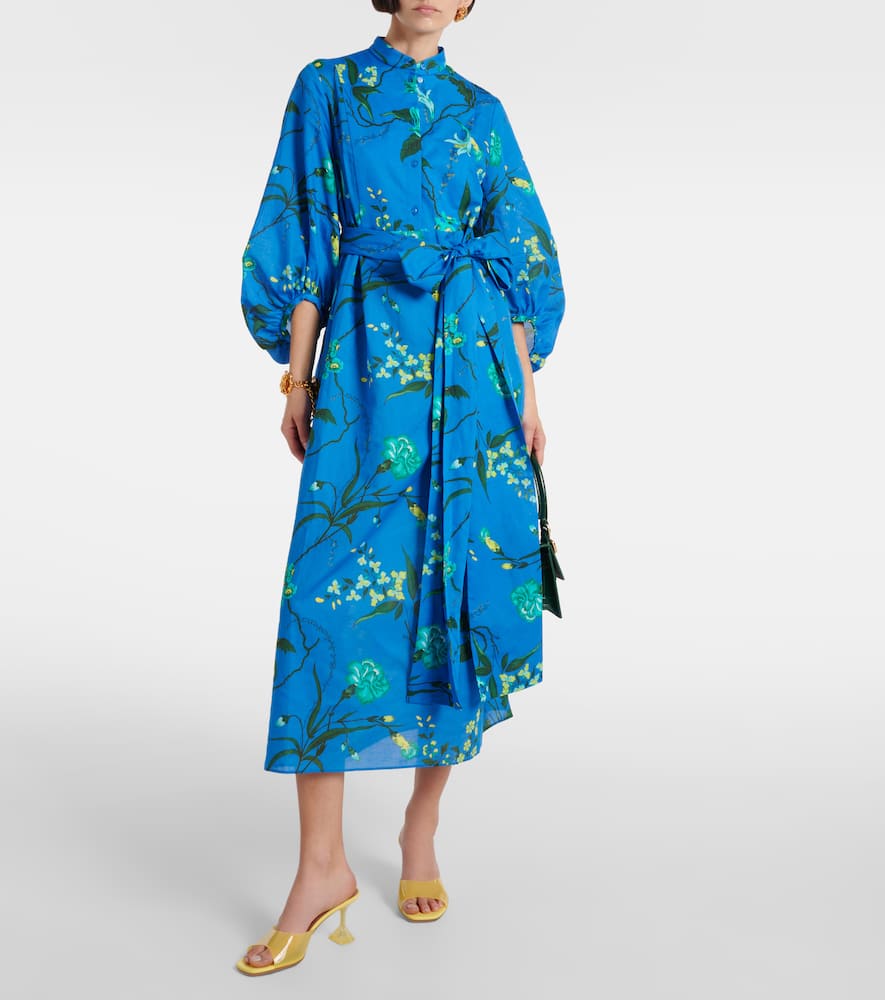 Floral cotton and linen midi dress