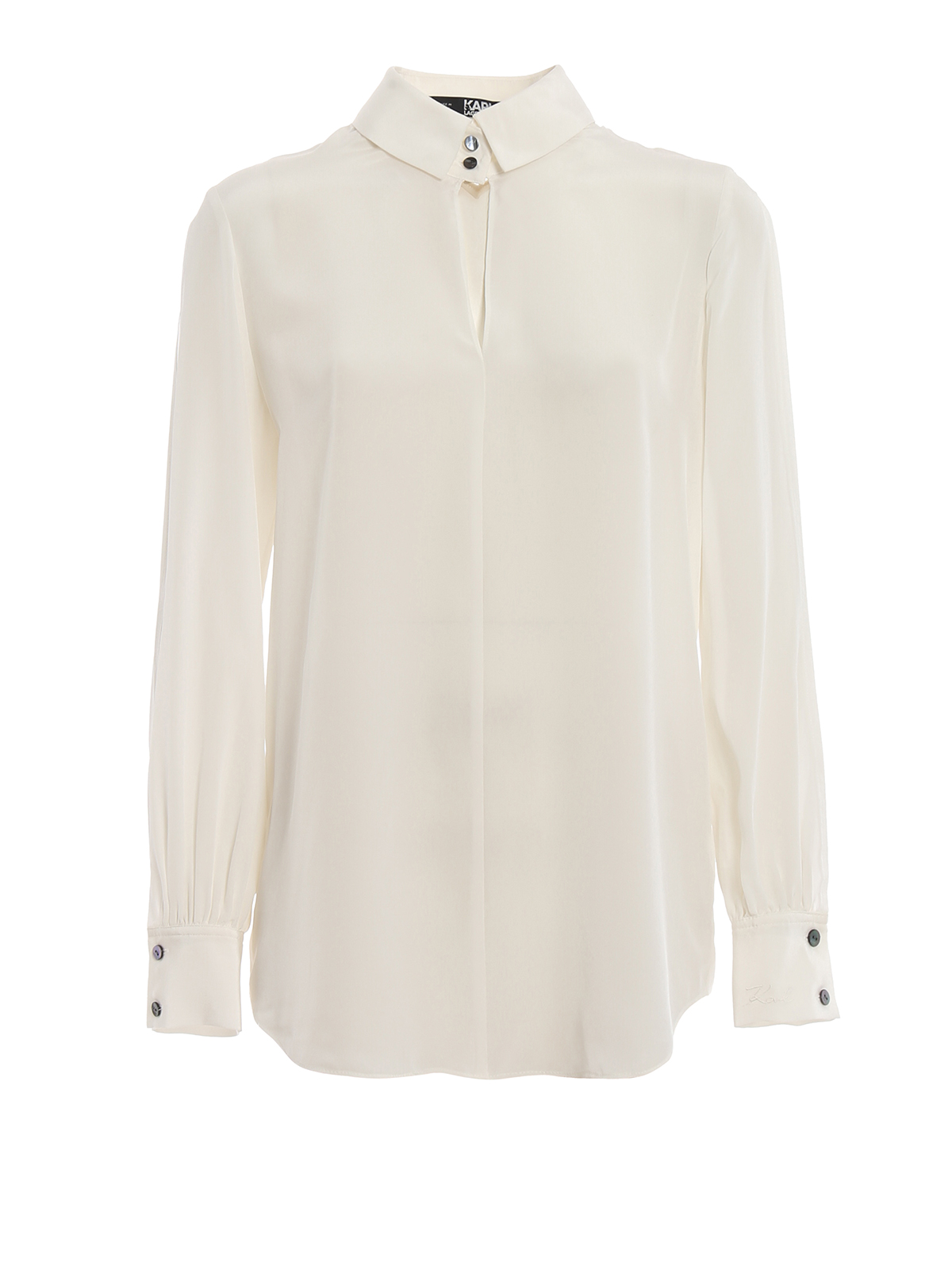 Keyhole white silk shirt