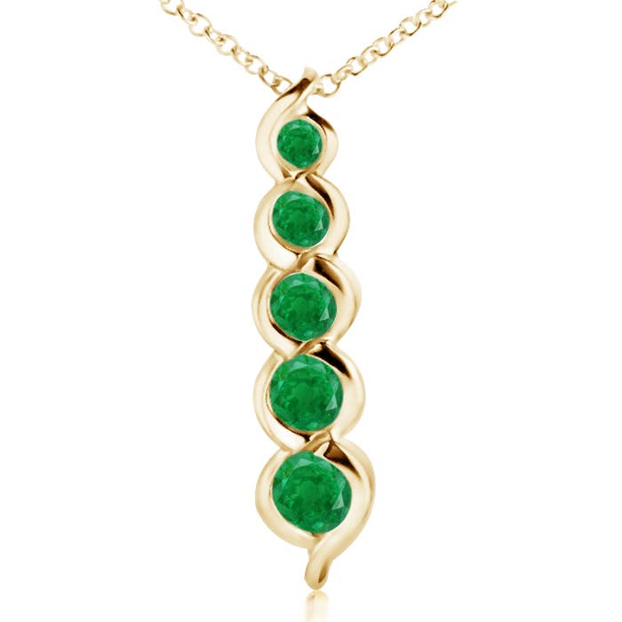 Angara 0.48 Carat Five Stone Round Emerald Journey Pendant in 14K Yellow Gold