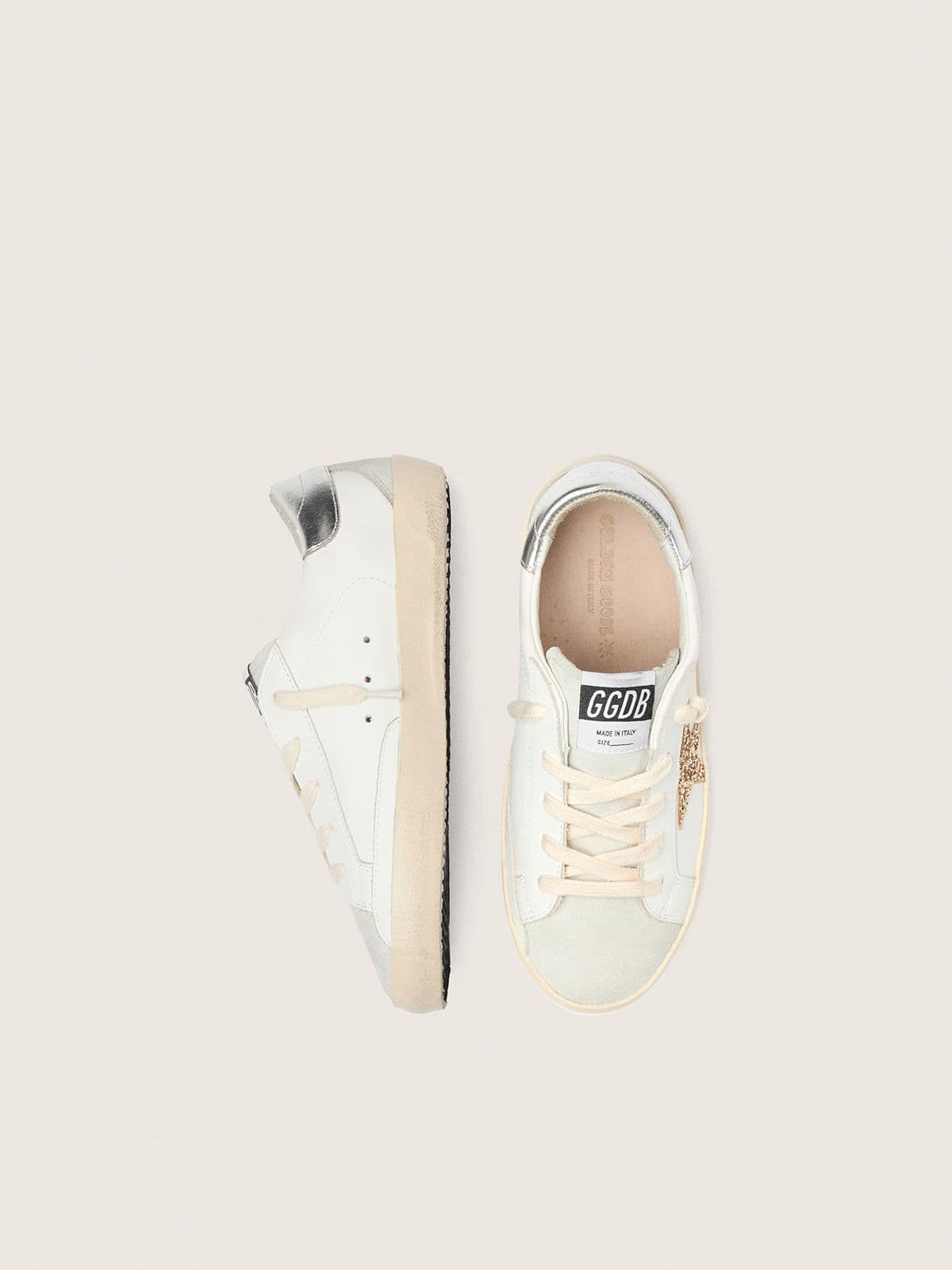 Golden Goose - Junior Super-star With Gold Glitter Star And Silver Metallic Leather Heel Tab