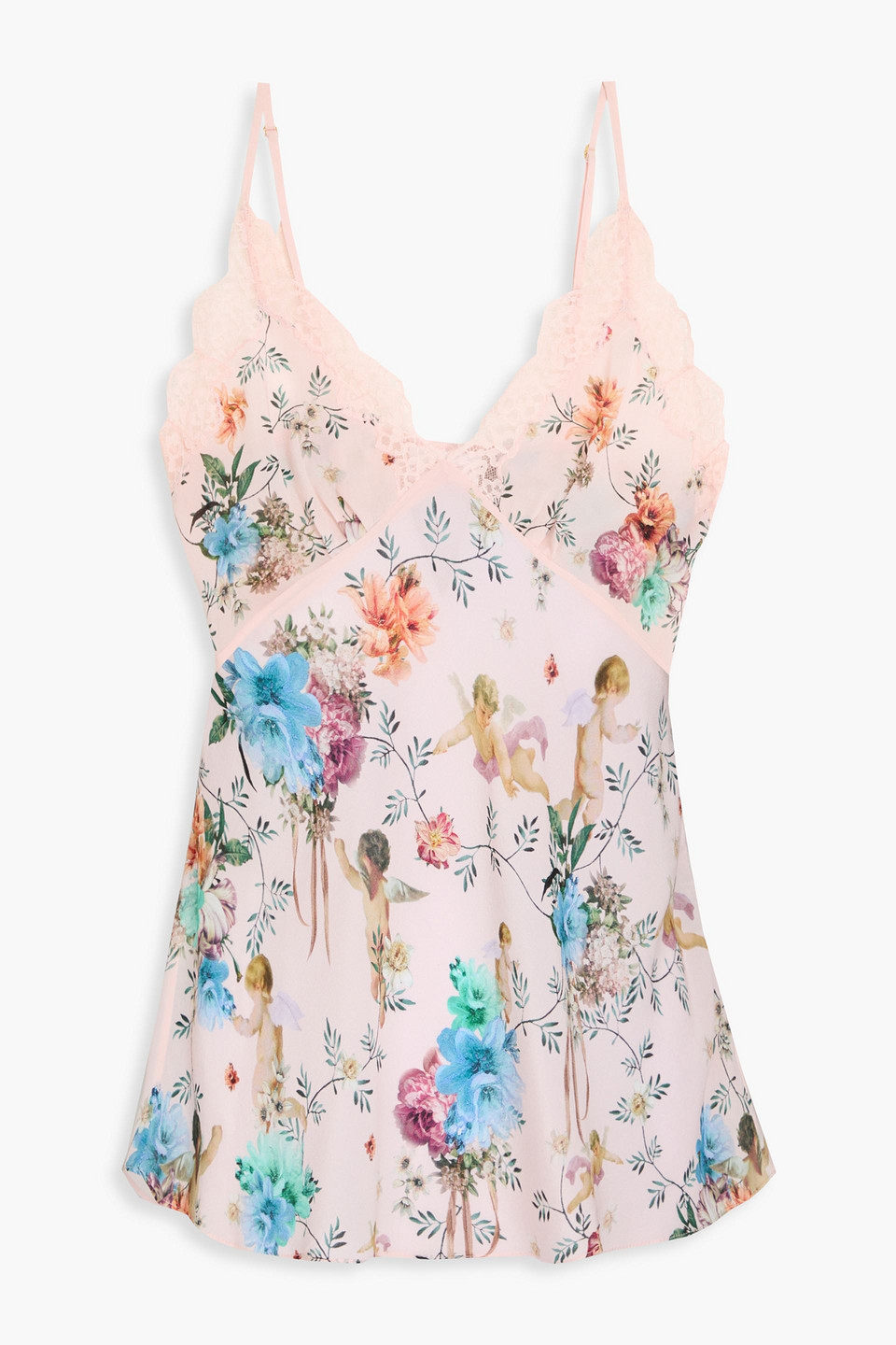 Crystal-embellished printed silk crepe de chine camisole