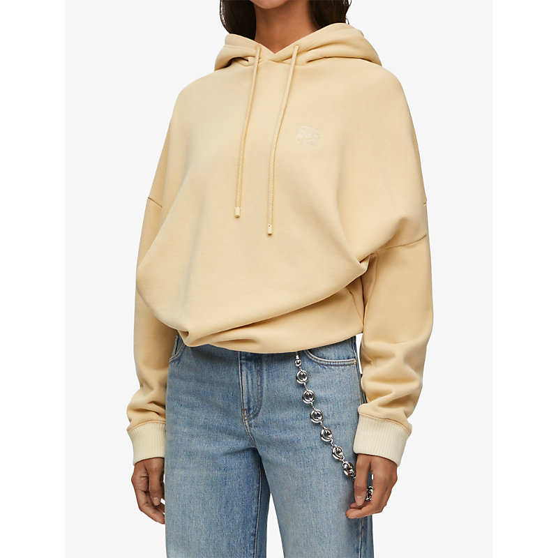 Womens Vanilla Anagram-embroidered Draped Cotton-jersey Hoody