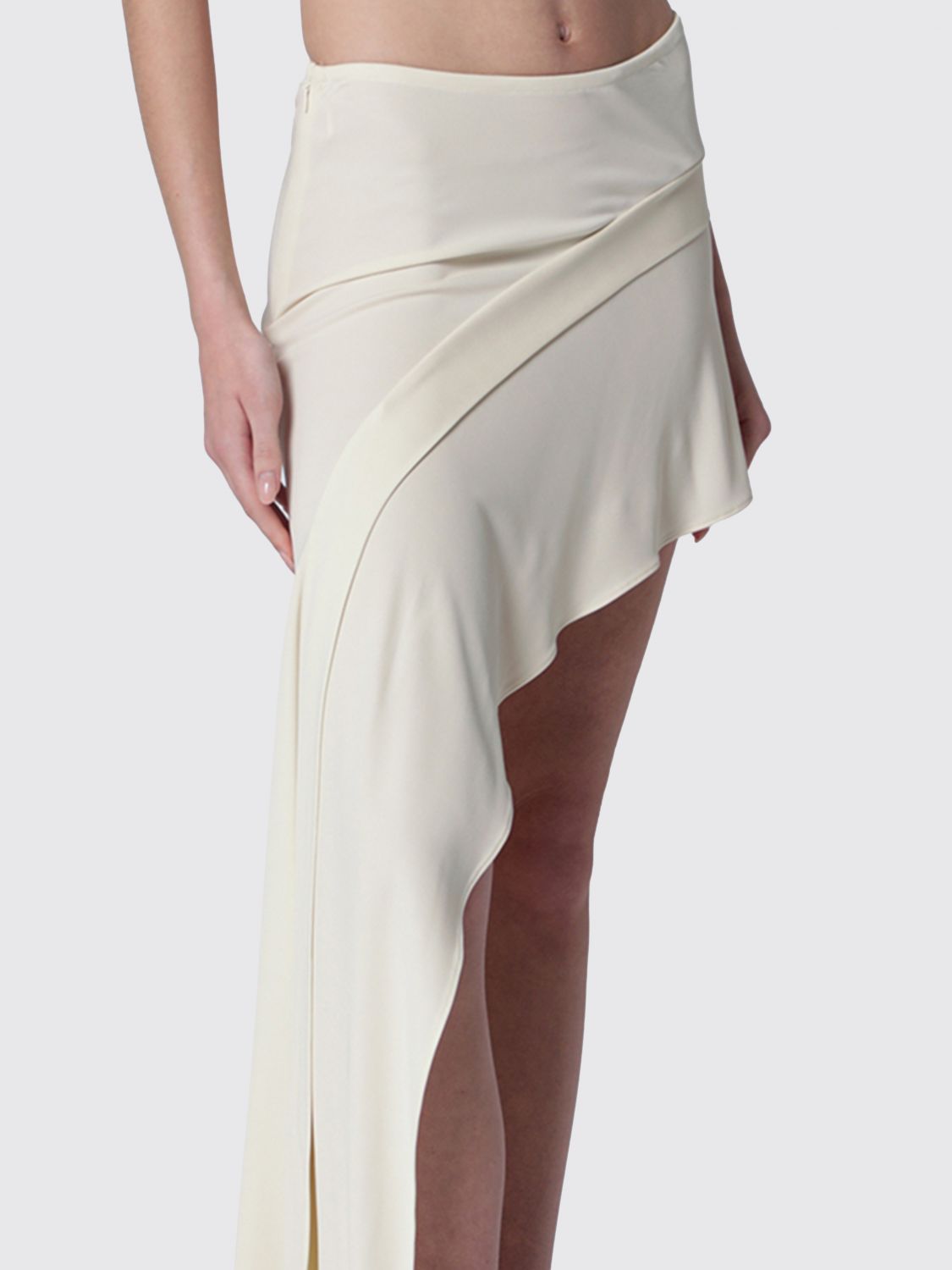Long Asymmetrical Skirt in Viscose with a Low-Rise Elastic Waist