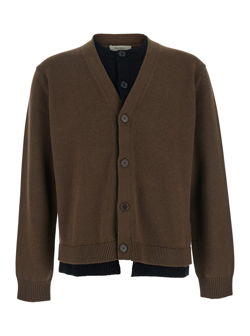 V-Neck Layered Knit Cardigan — Brown