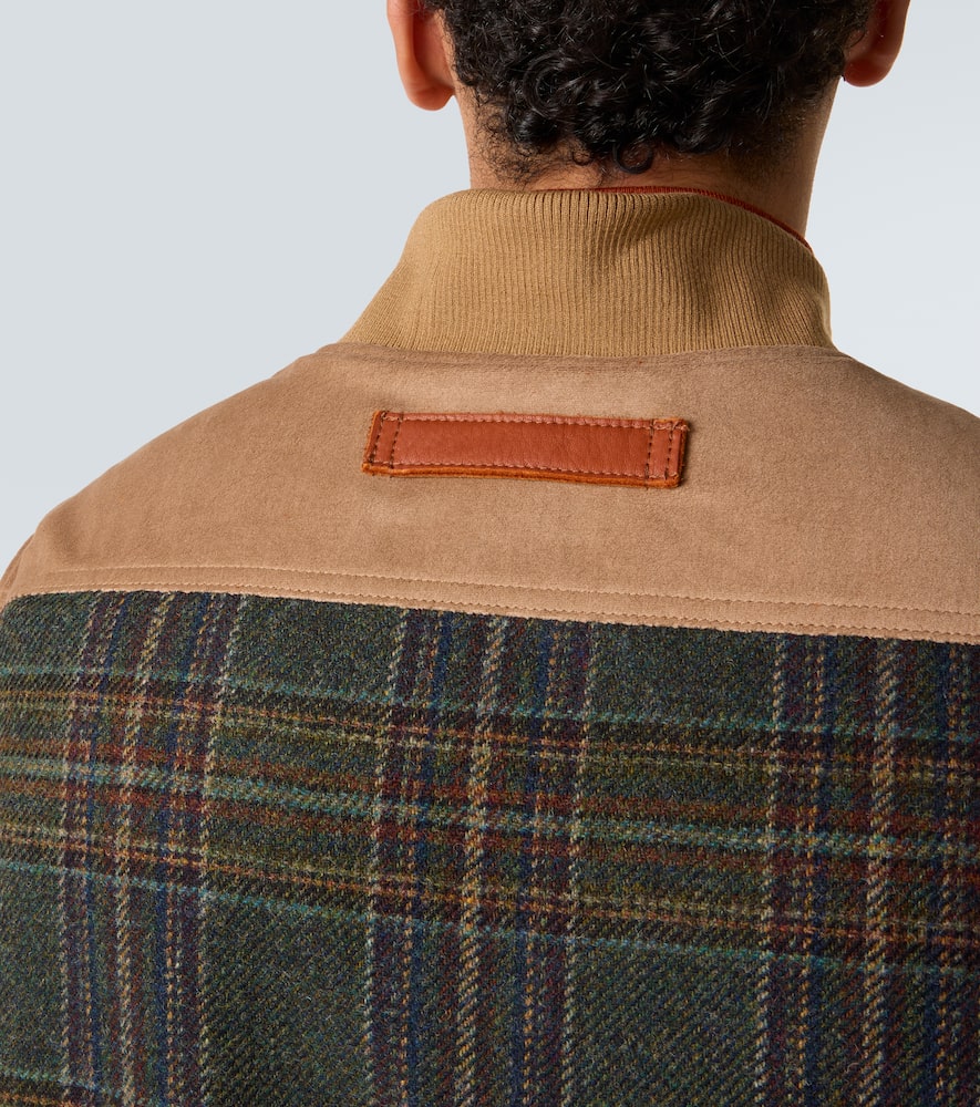 Leather-trimmed cotton and wool vest
