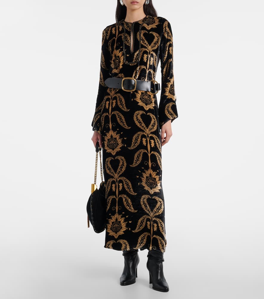 Embroidered velvet maxi dress