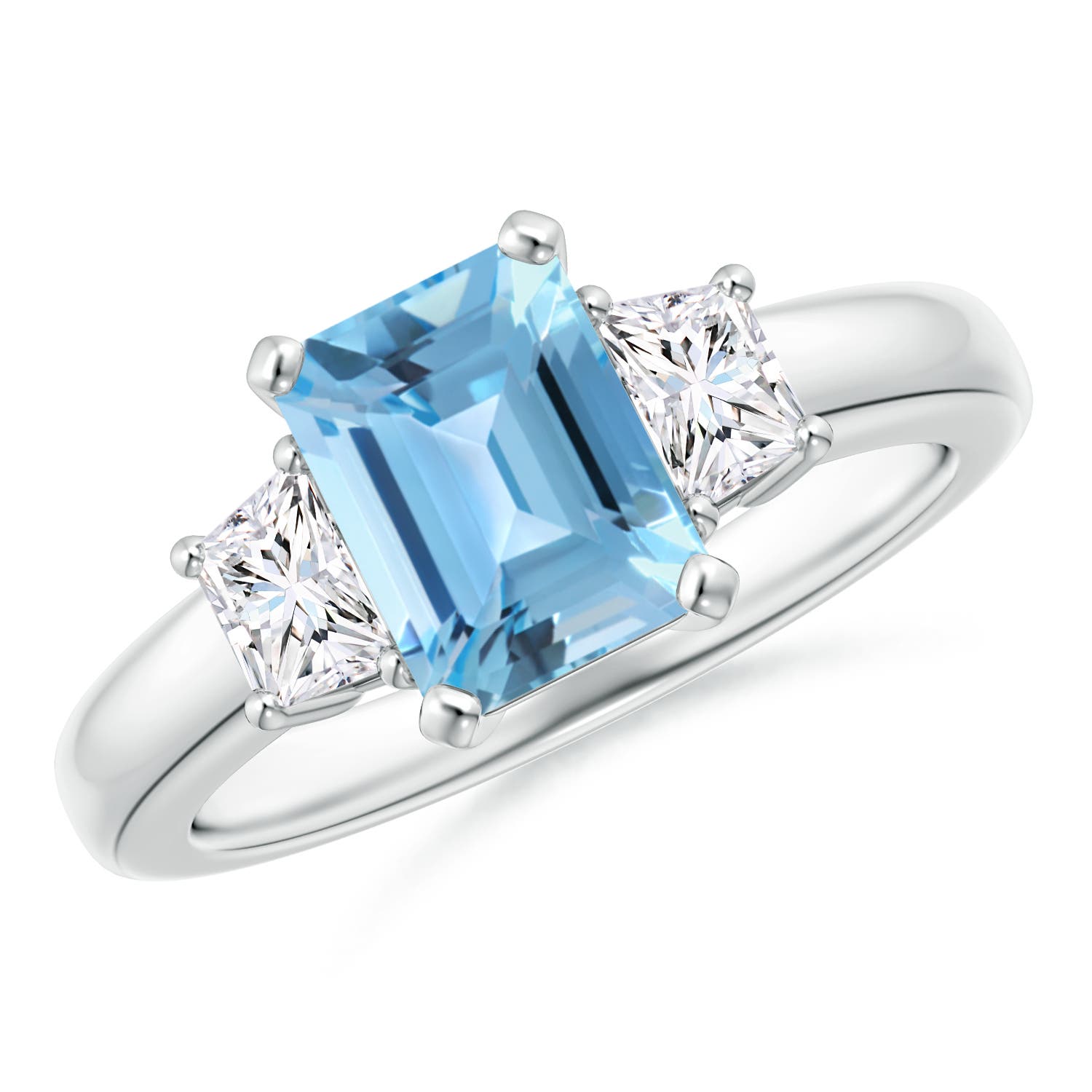 Angara 1.95 Carats Swiss Blue Topaz and Diamond Three Stone Ring in Platinum