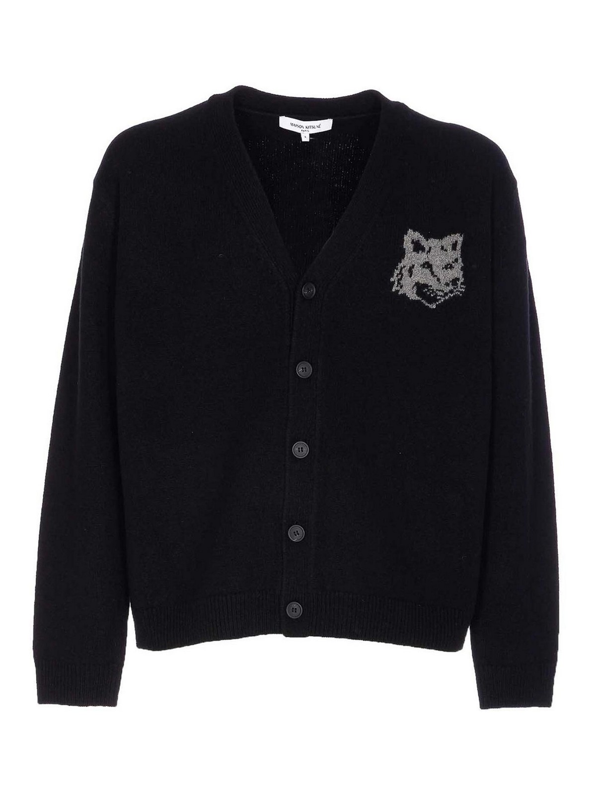 Black Fox Head Cardigan With Buttons Closure