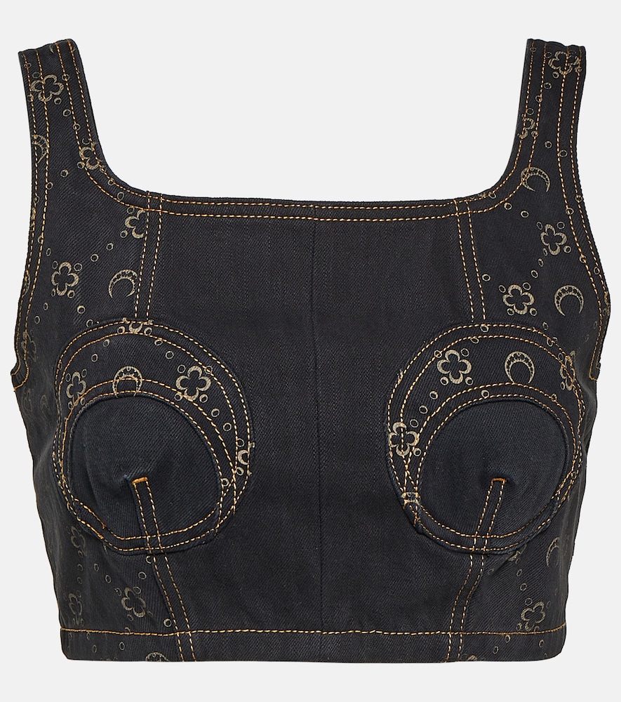 Regenerated cropped denim bustier