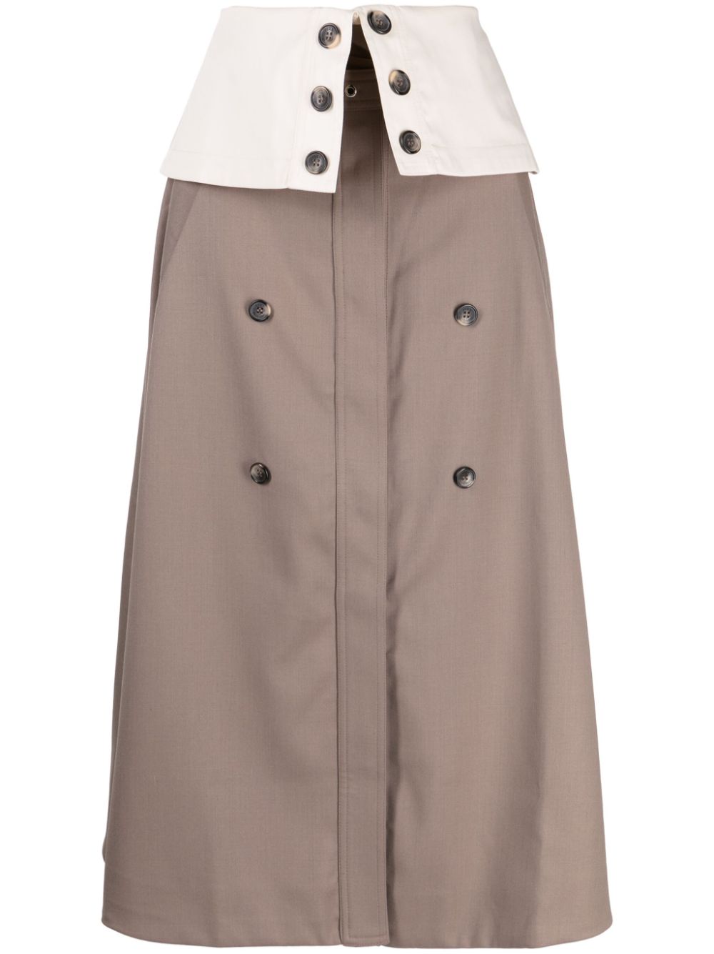 Button-flap midi skirt - Brown