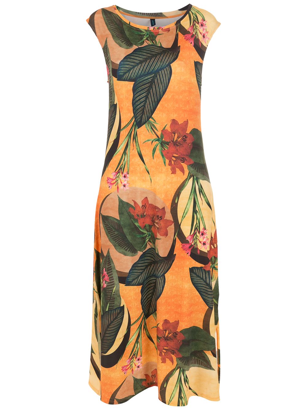 Floral leaf print midi dress - Yellow
