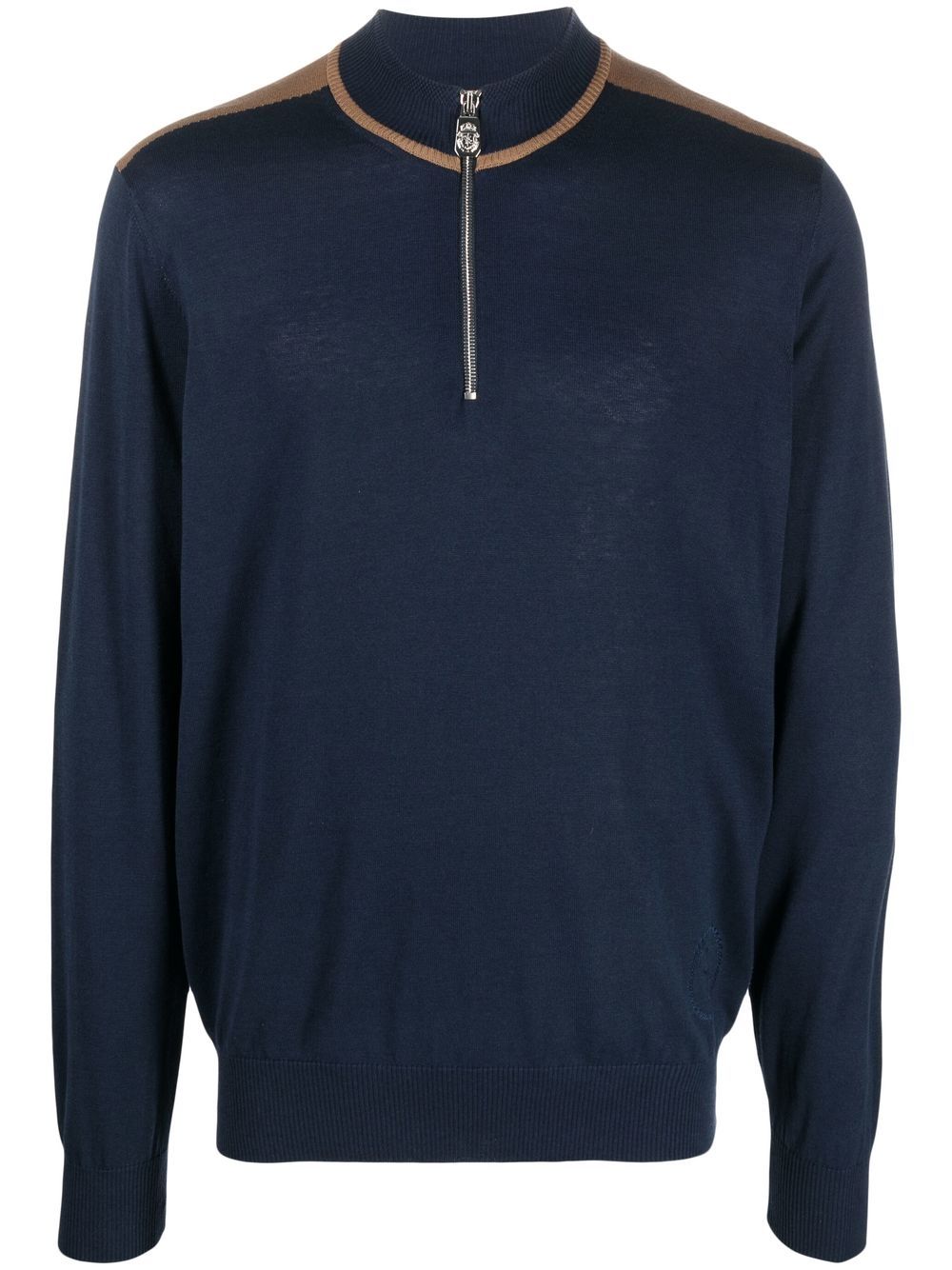 Zip collar silk-cotton jumper - Blue