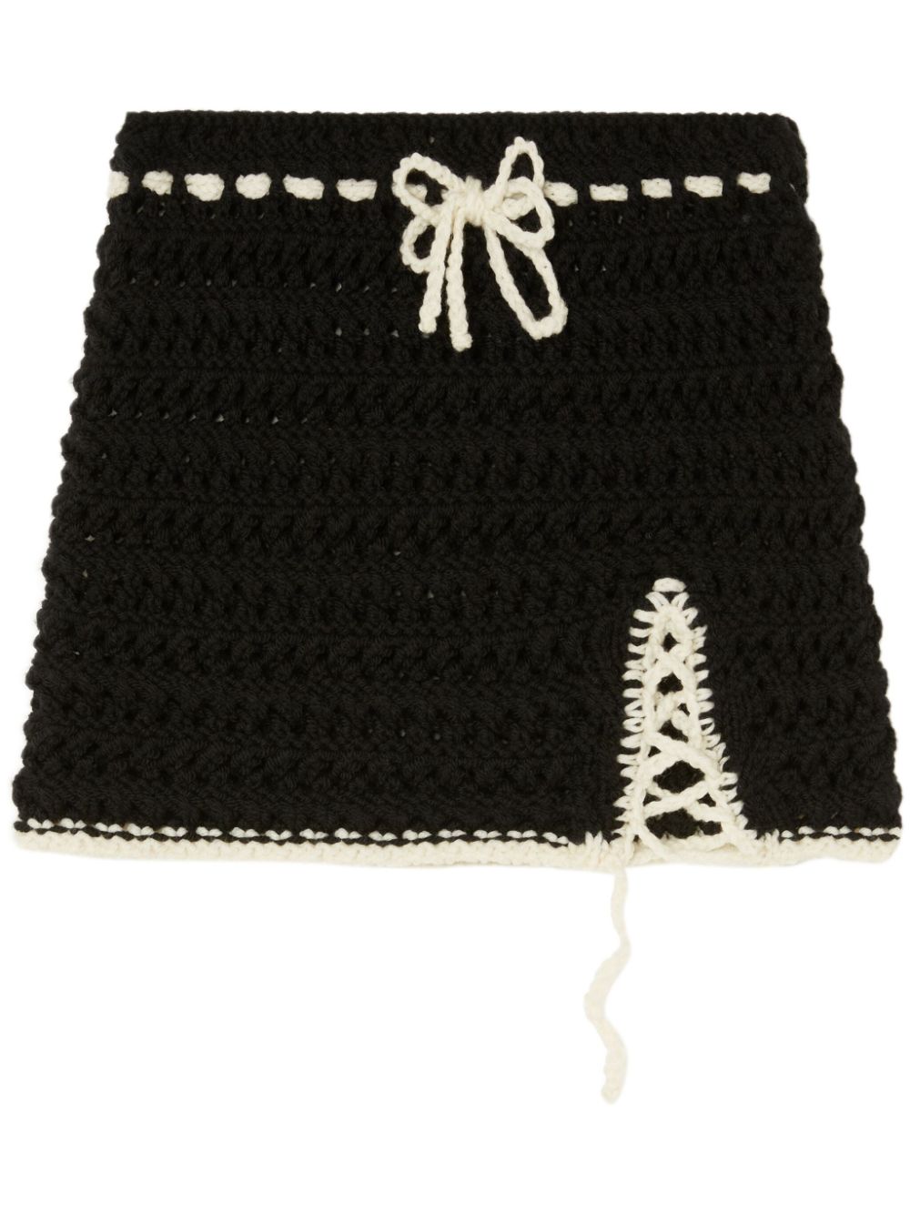 Crochet-knit wool skirt - Black