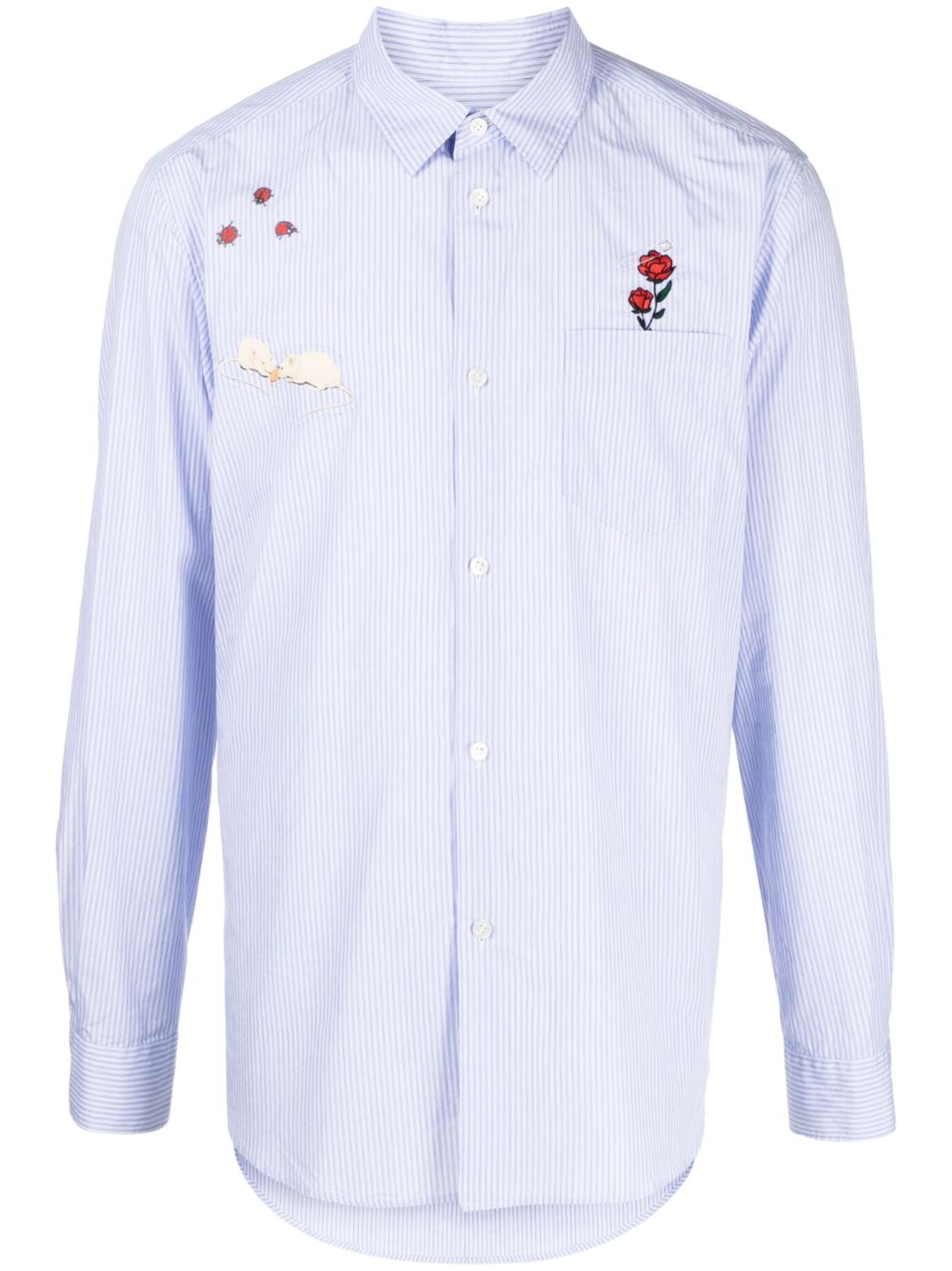 Appliqué-detail striped cotton shirt - Blue