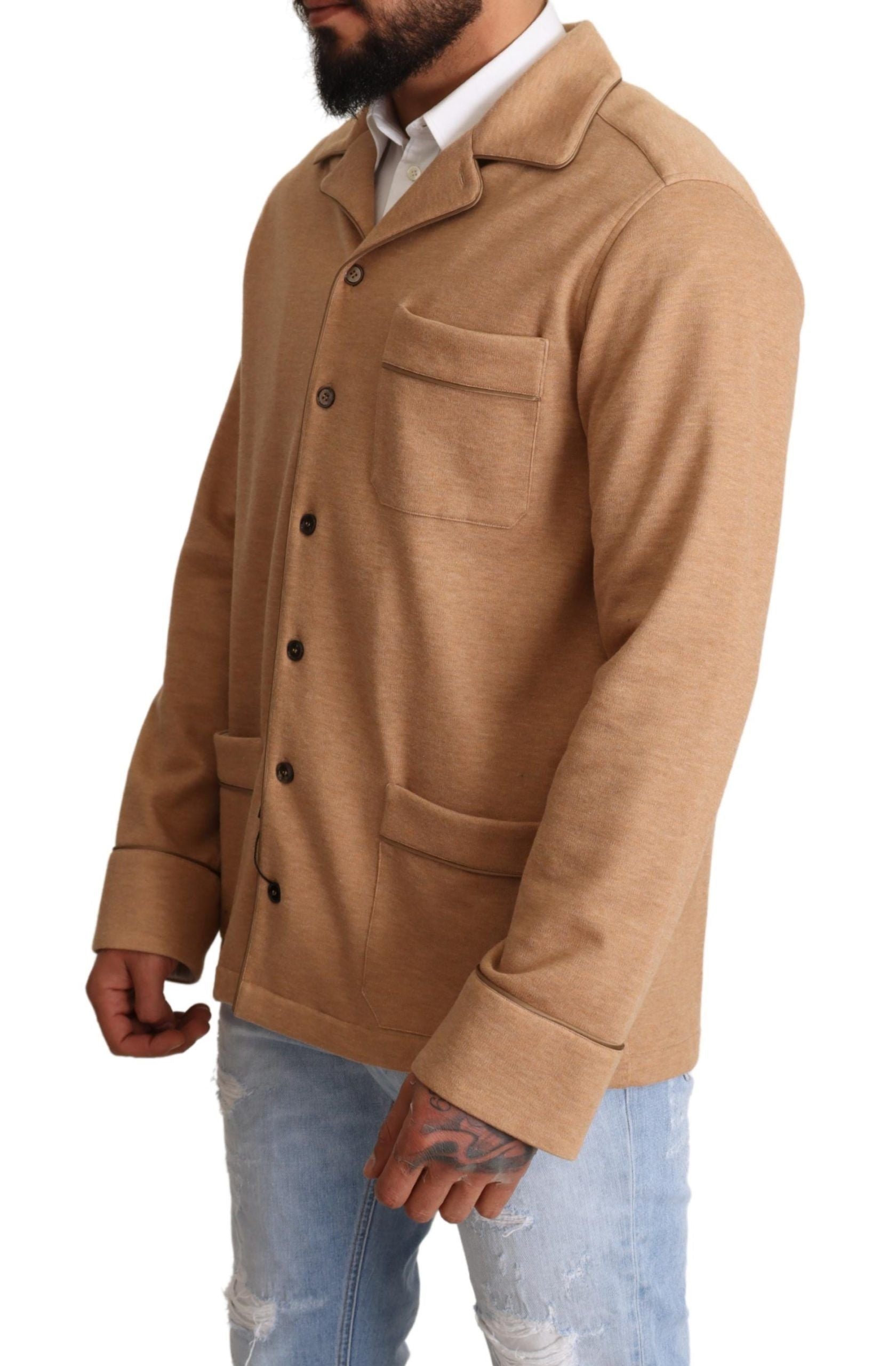 Cotton Button Shirt Jacket Jacket — Camel