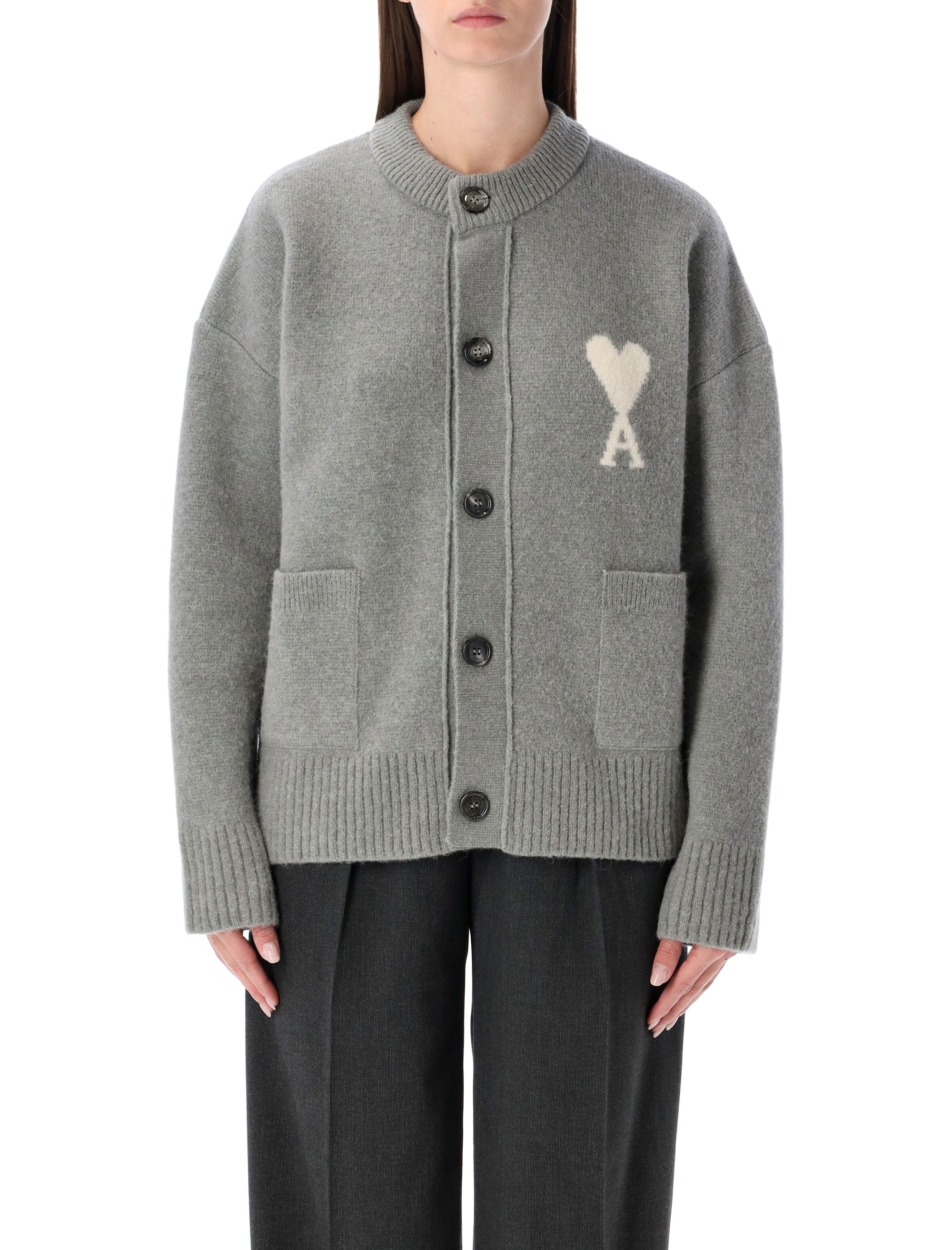 Interlock Alpaca-Wool Cardigan with OF Caur Intarsia and Horn Button Closure