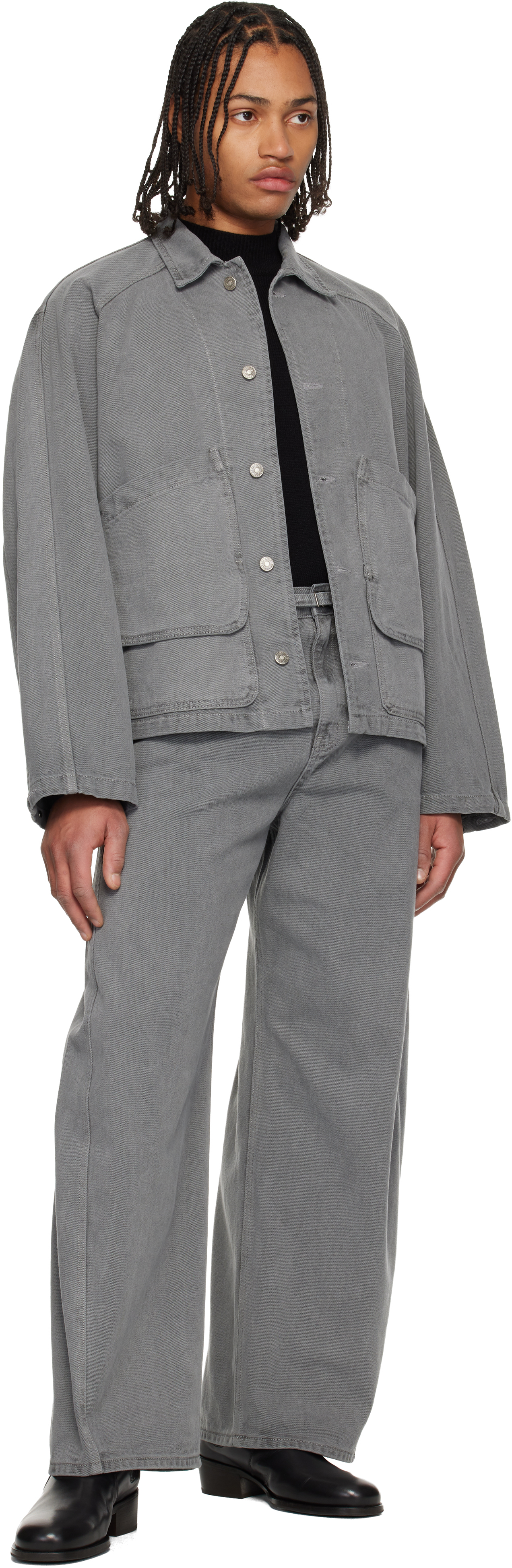 Gray Garment-Dyed Hunting Denim Jacket