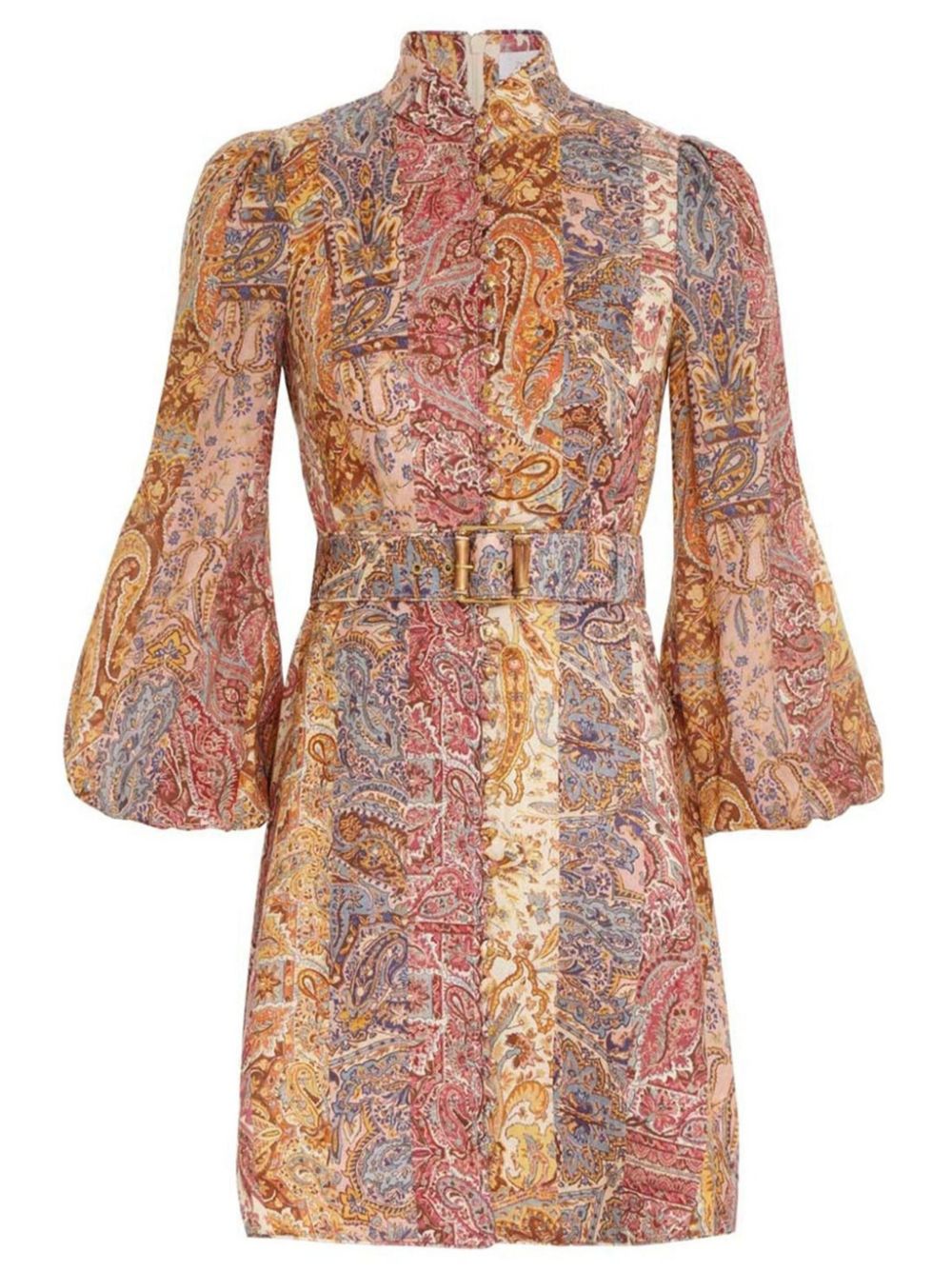 Paisley print belted A-line dress - Yellow