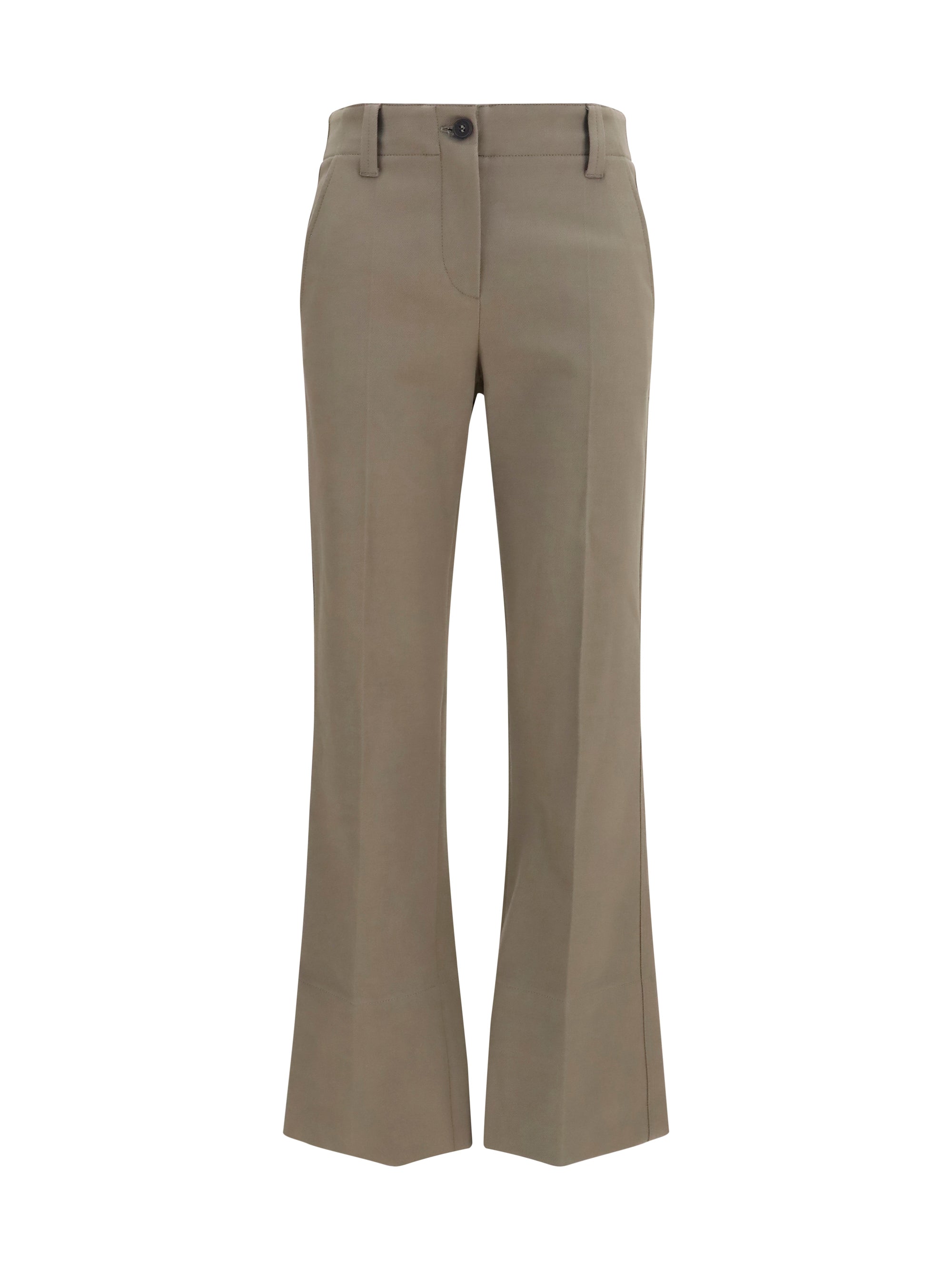Slim Flared Cotton-Elastane Trousers — Beige