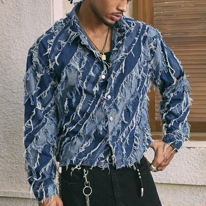 Men's Casual Long Sleeve Jacket With Contrast Color Trim And Front Button Closure, Fa