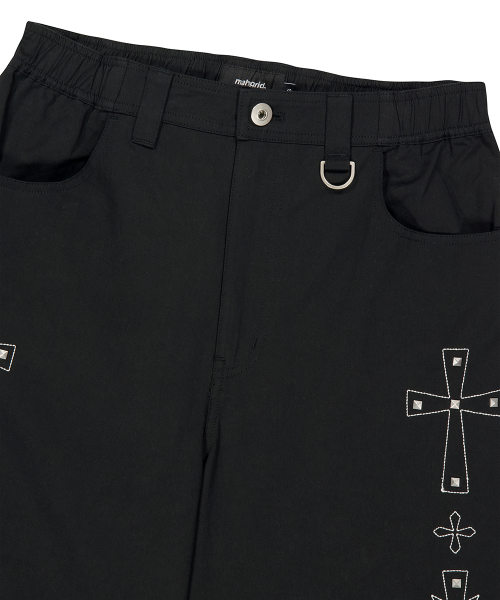 CROSS STUD TWILL SHORTS BLACK