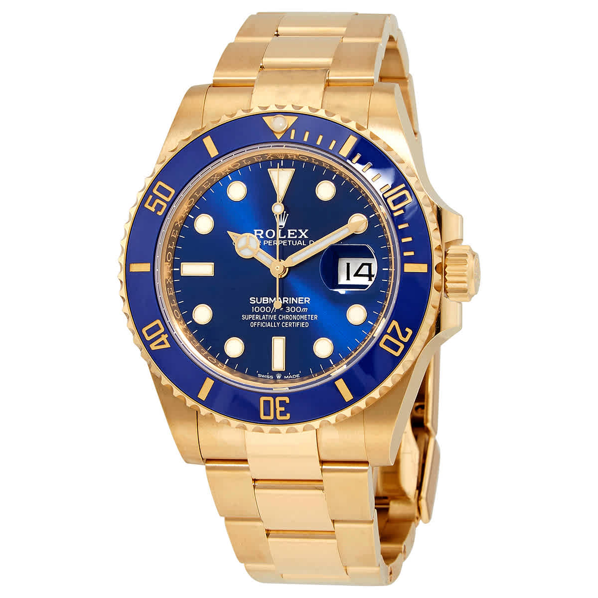 Submariner Blue Dial 18K Yellow Gold Oyster Bracelet Automatic Men's Watch 126618LBBLSO