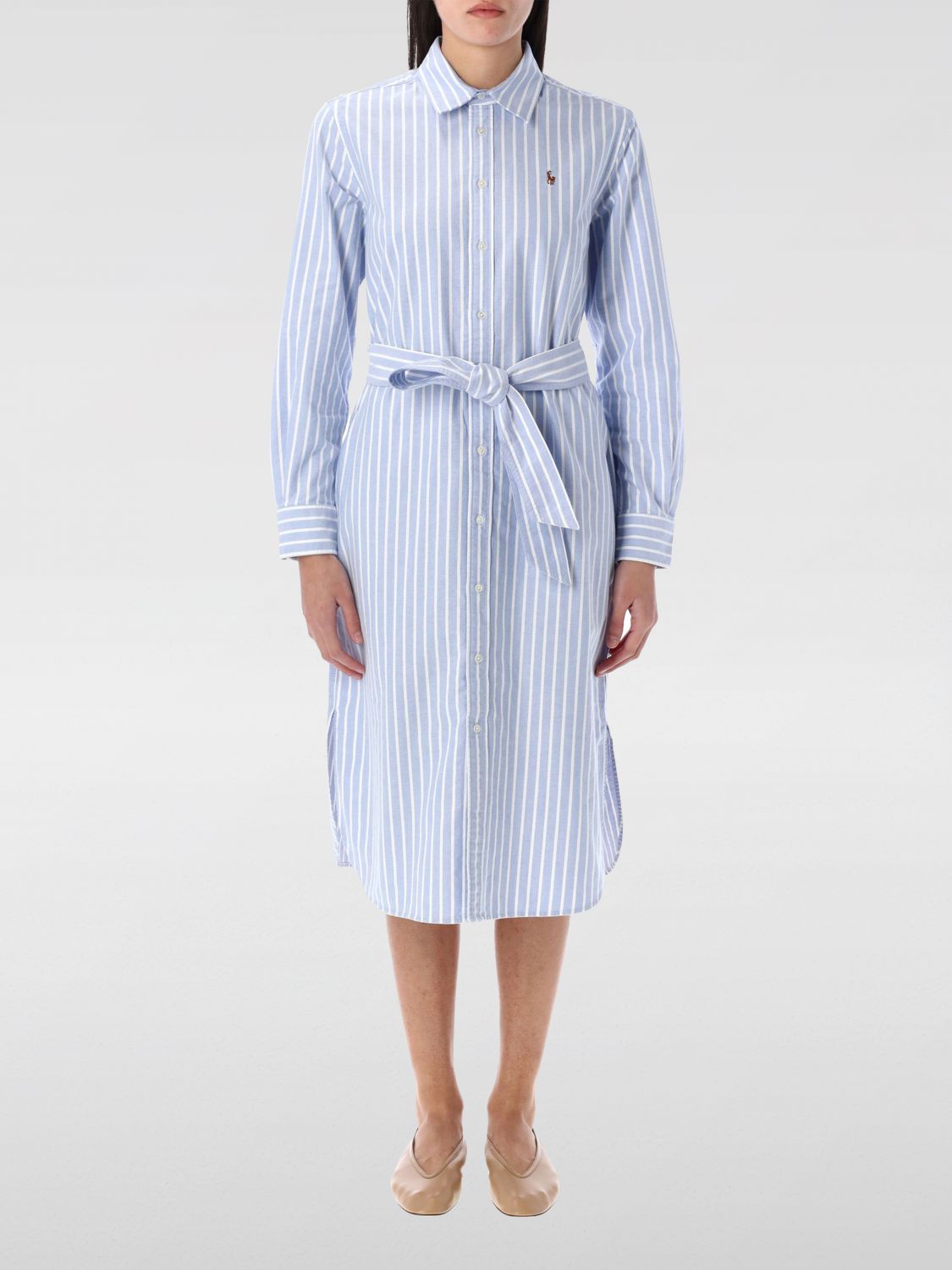 Striped cotton midi dress - Blue