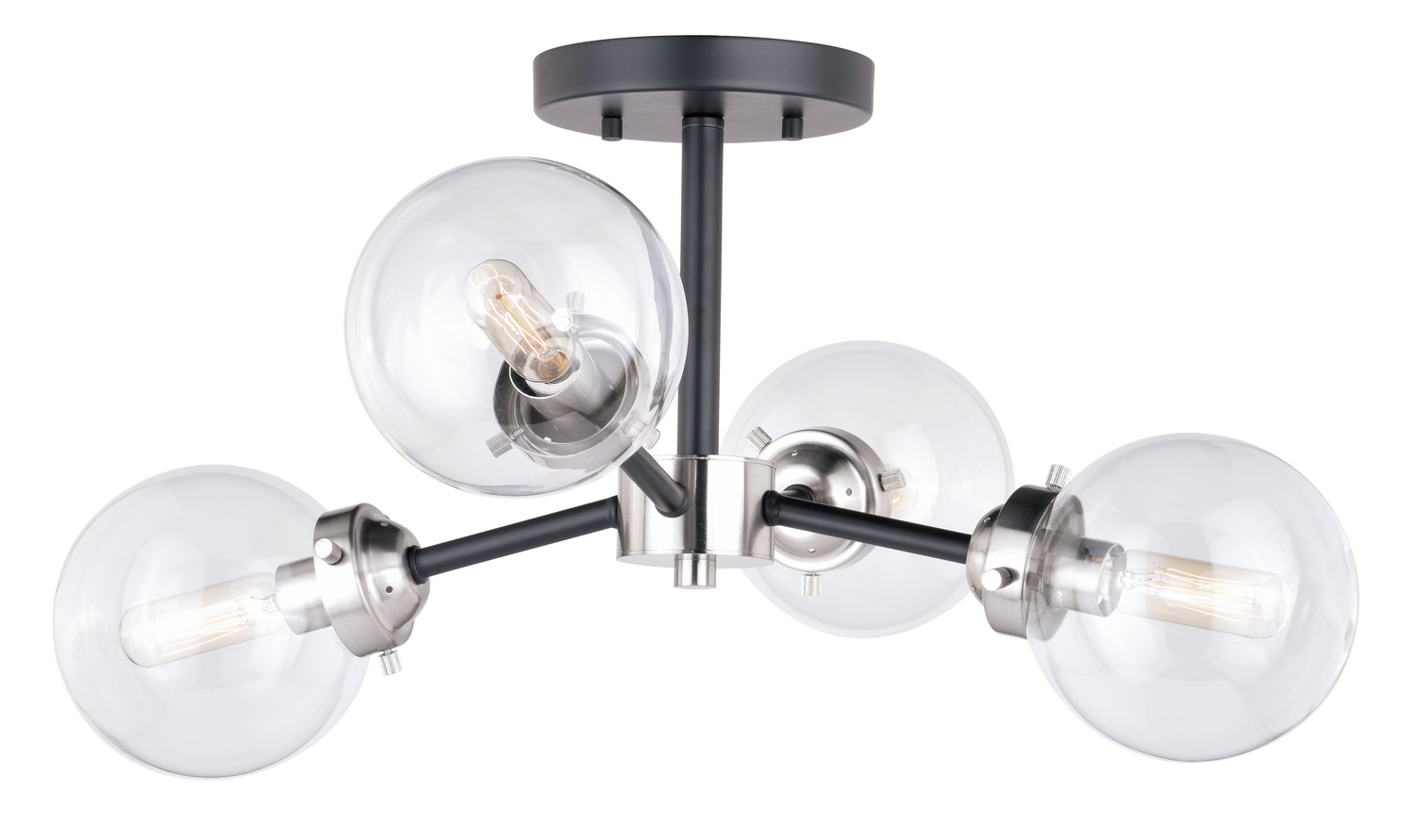 Satin Nickel and Oil Rubbed Bronze Four Light Semi Flush Mount from the Orbit Collection