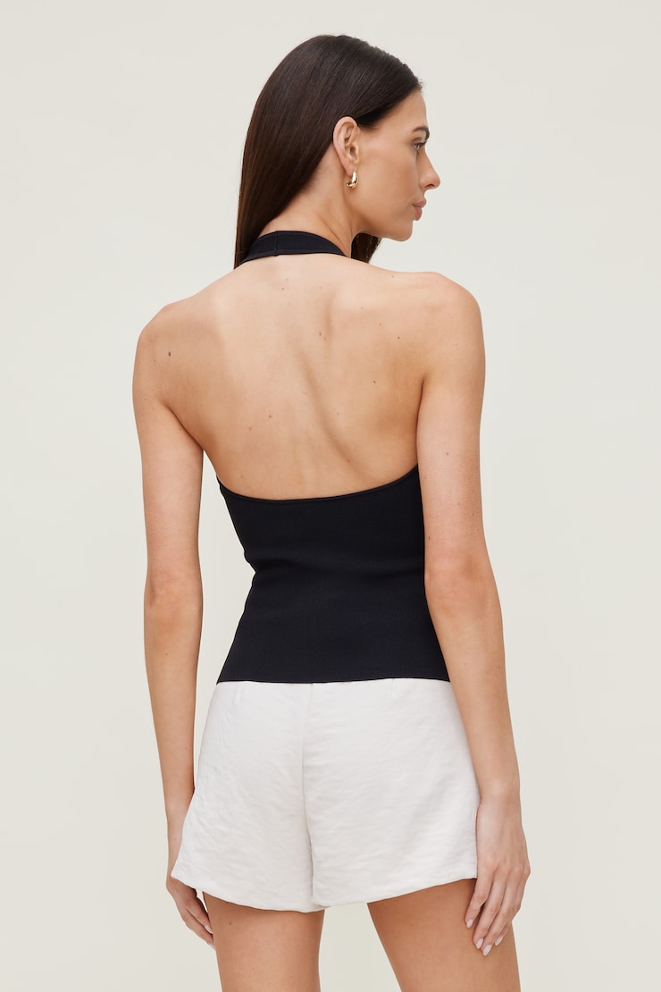 Halter Sweater Tank Top - Black - Women Clothing