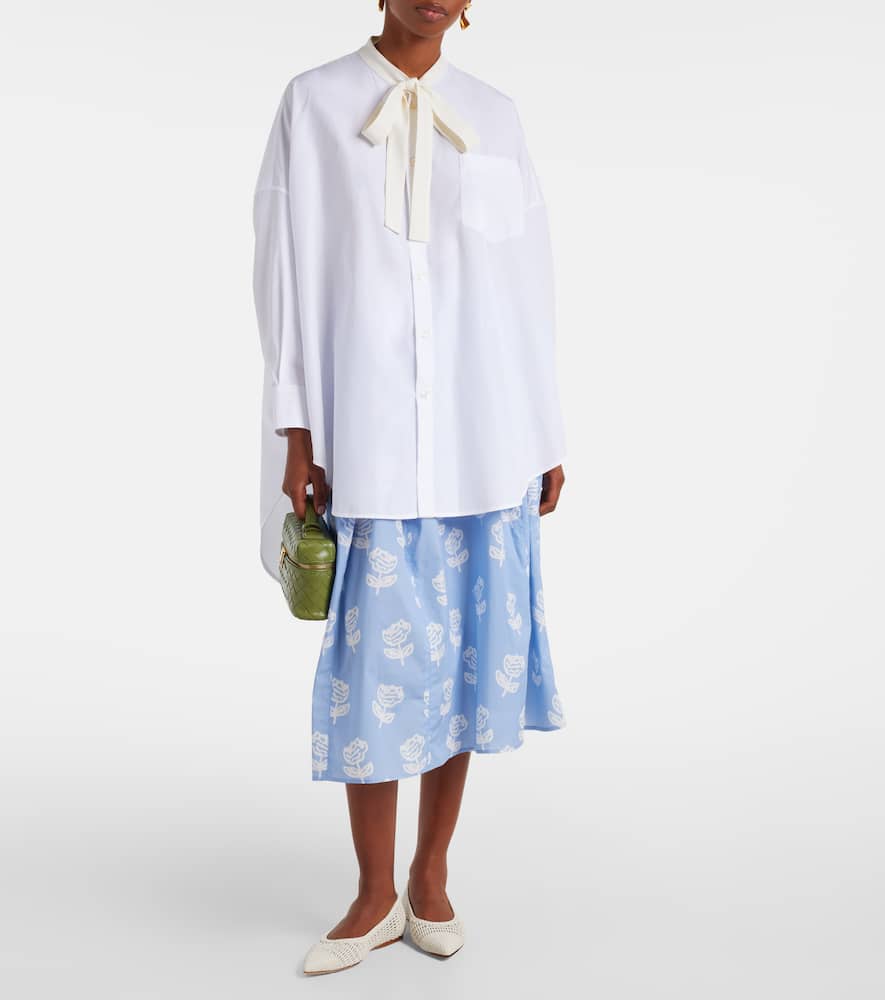 Tie-neck cotton shirt dress