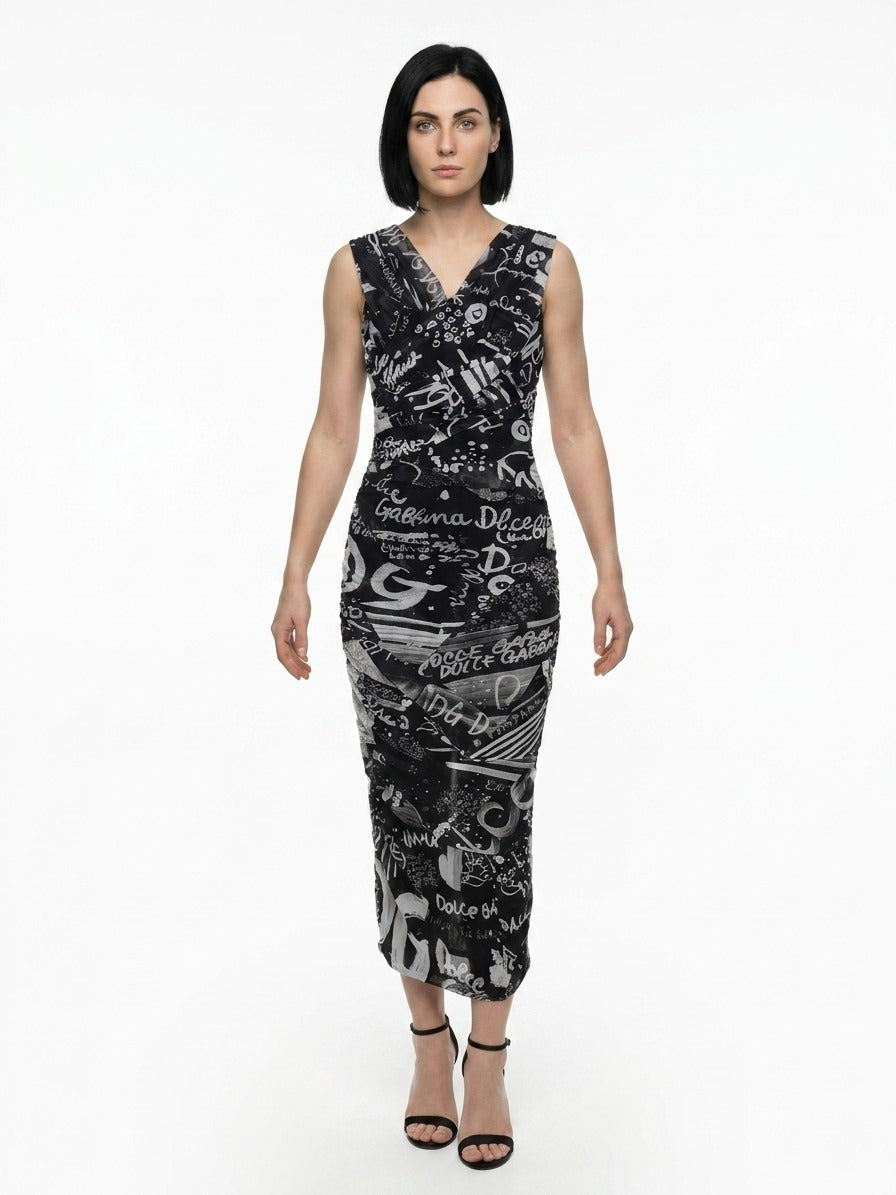 Graphic-Print Elastane Dress — Black