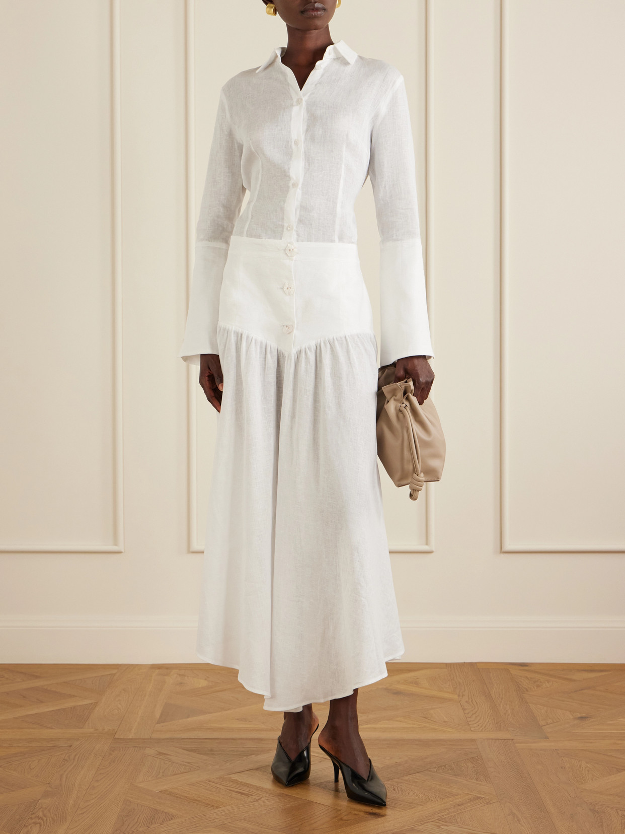 Morocco Gathered Linen Maxi Skirt - White