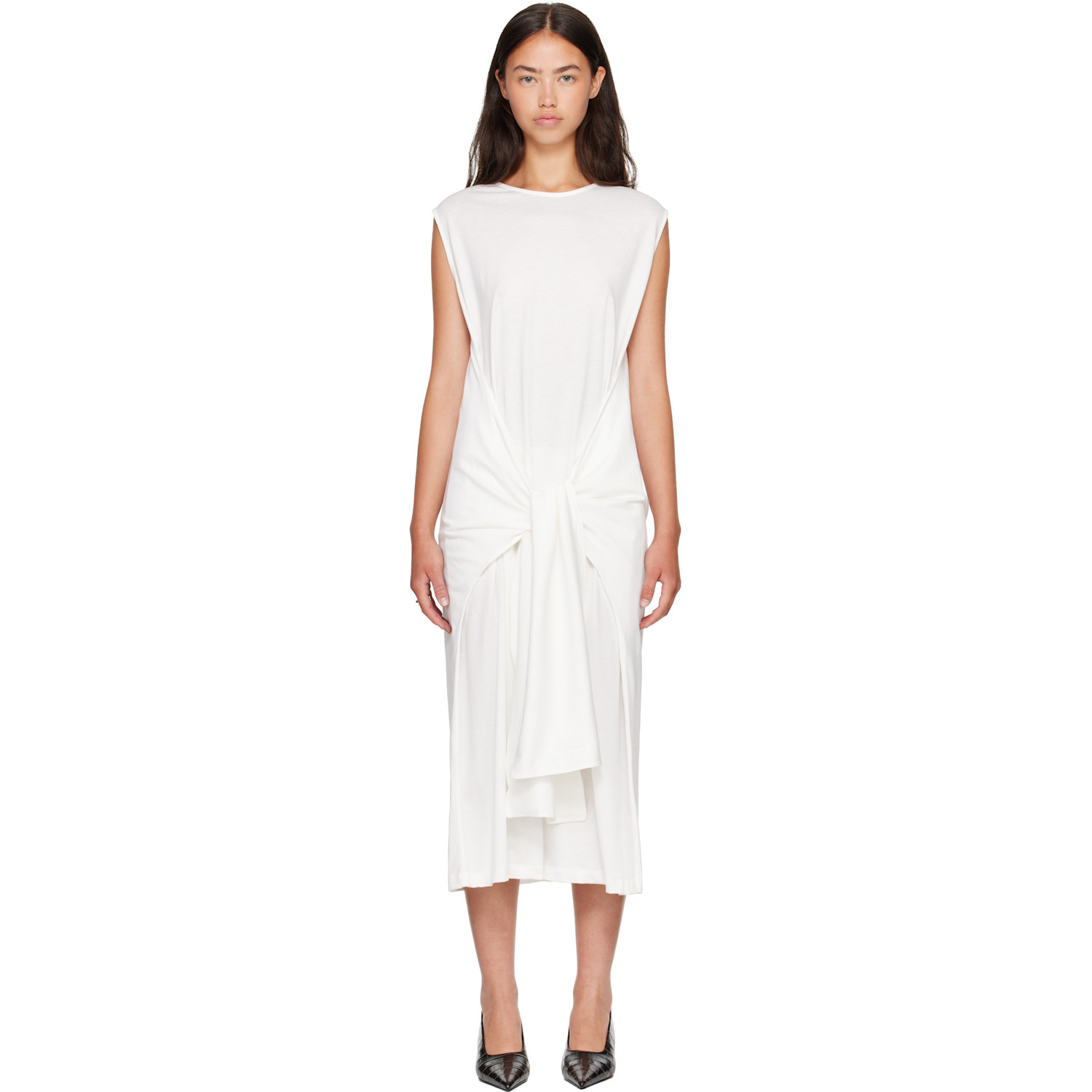 Off-White Tie-Waist Jersey Midi Dress