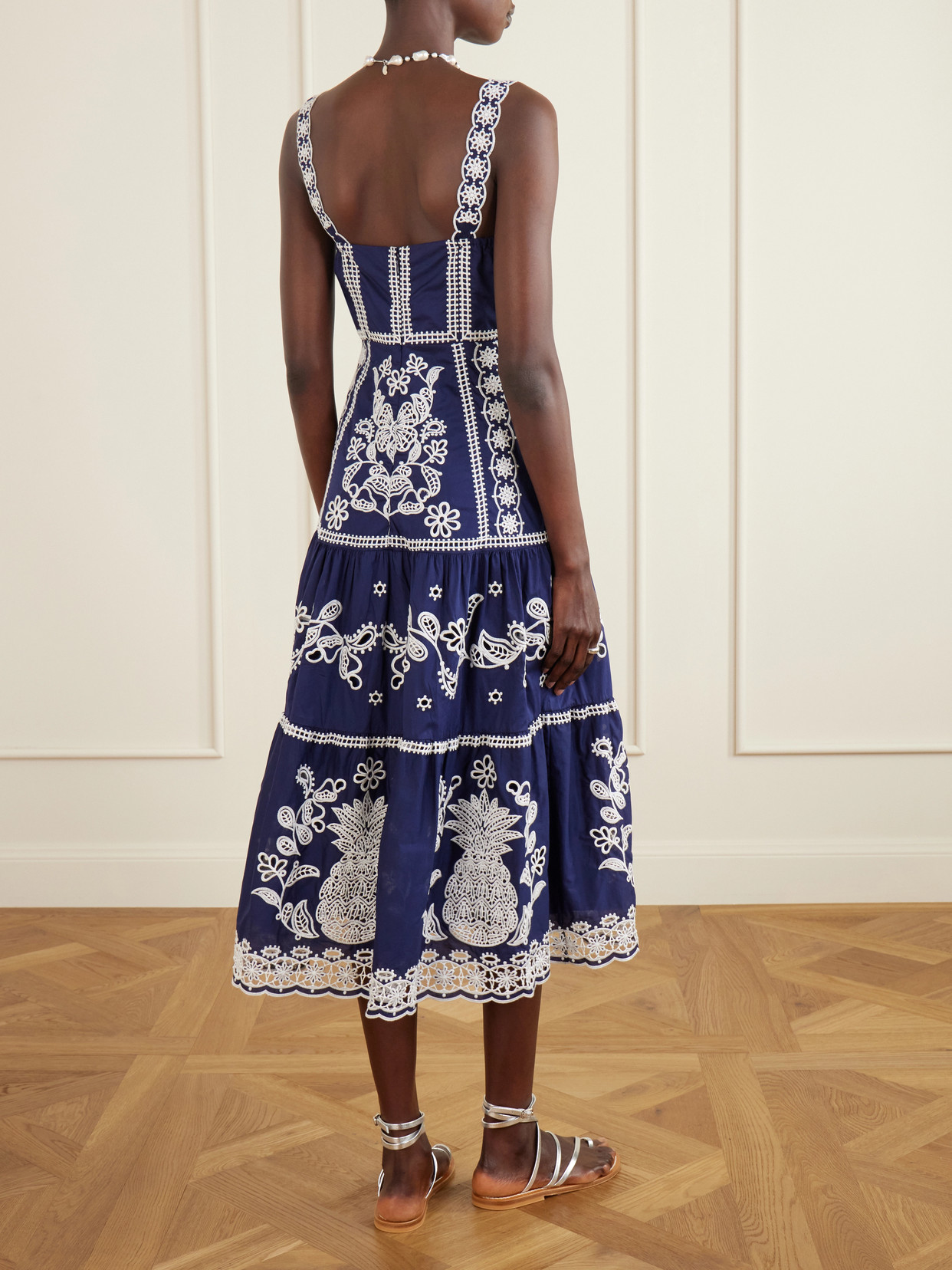 Tiered Embroidered Cotton-poplin Midi Dress - Blue