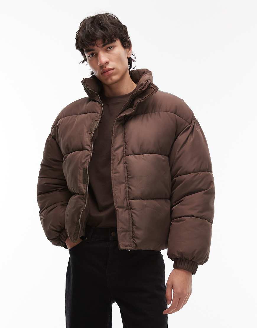 Puffer jacket in chocolate brown-Black