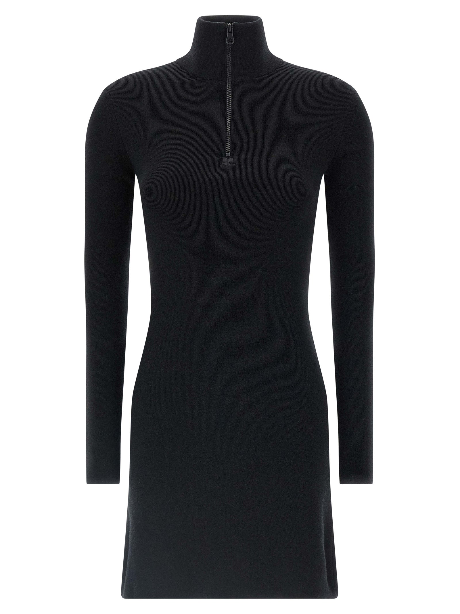 Merino Wool Half-Zip Sweater Dress — Black