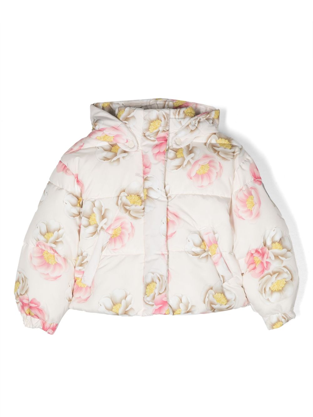 Padded floral-print hooded jacket - Neutrals