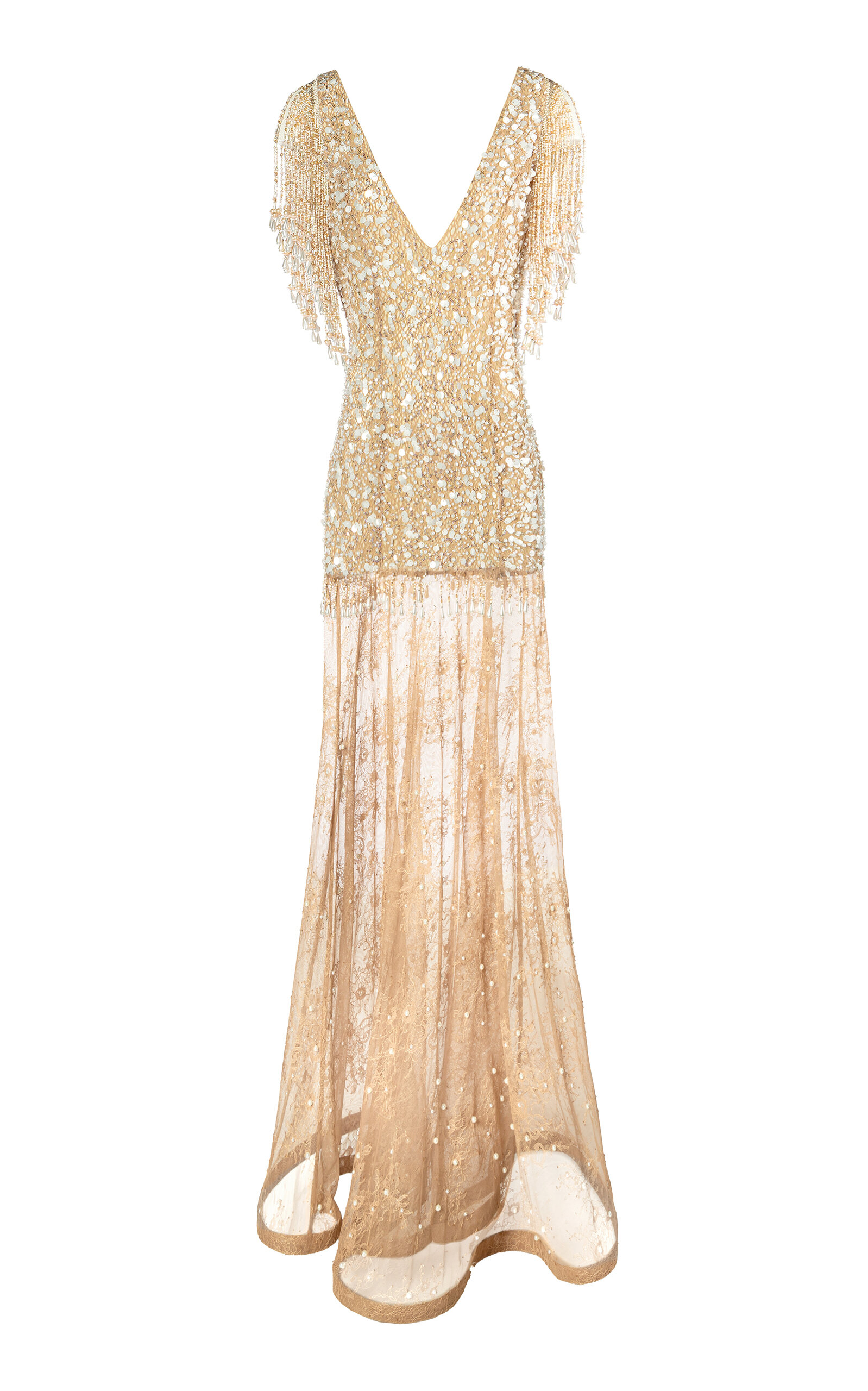 Lacey Nude Glow Embellished Mesh Gown - Moda Operandi