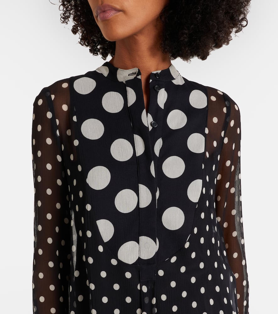 Polka-dot semi-sheer silk midi dress