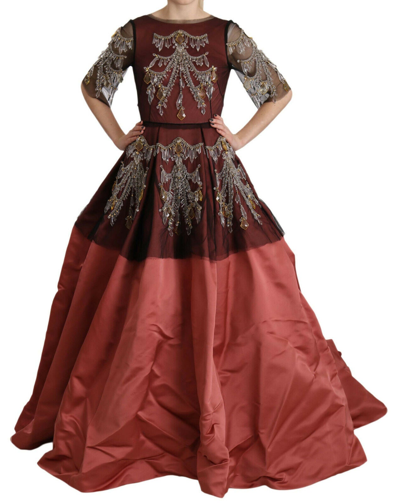 Crystal-Embellished Silk Dress — Red